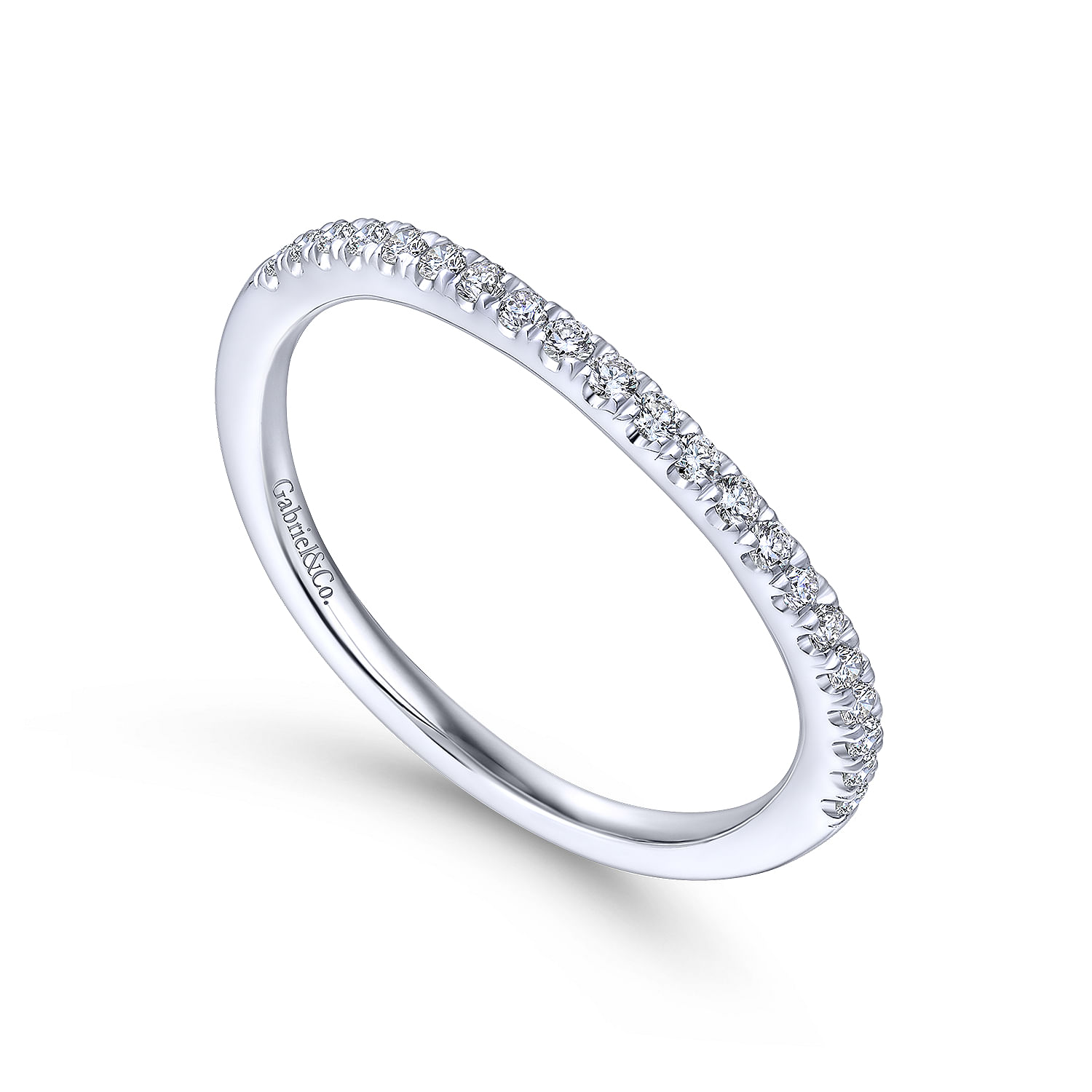 14k White Gold Diamond Curved Wedding Band angle 3 14k White Gold Diamond Curved Wedding Band angle 3