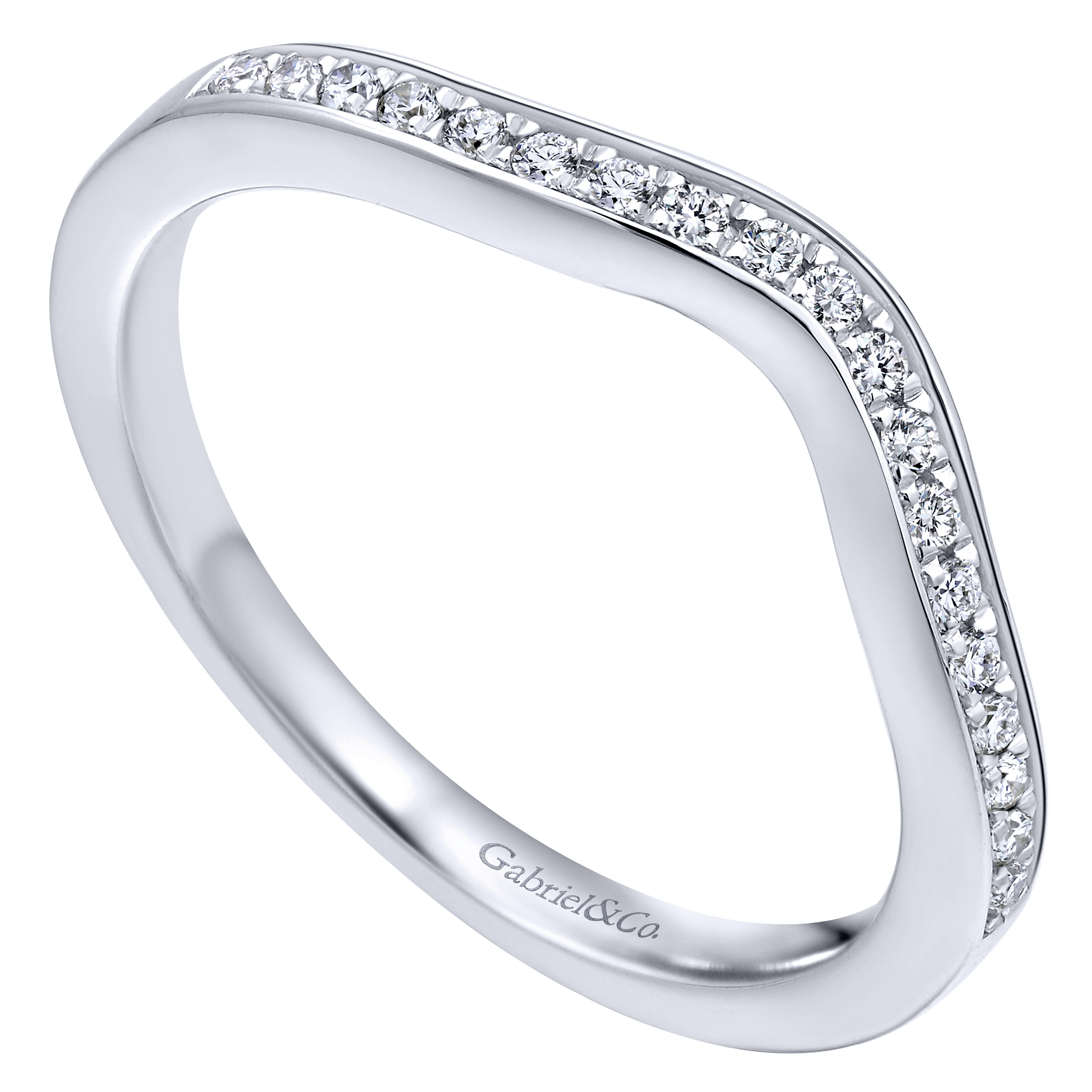 14k White Gold Diamond Curved Wedding Band angle 3 14k White Gold Diamond Curved Wedding Band angle 3