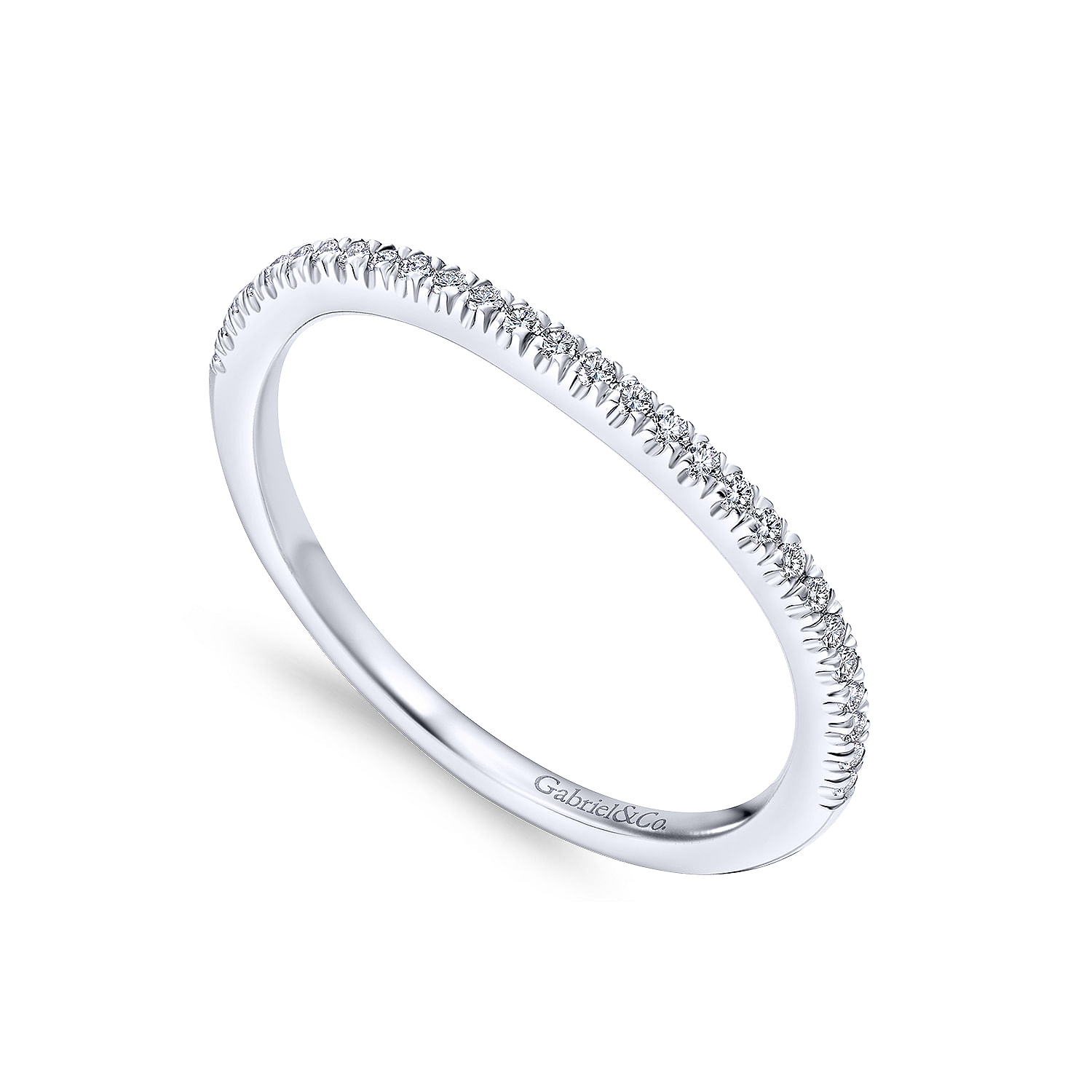 14k White Gold Diamond Curved Wedding Band angle 3 14k White Gold Diamond Curved Wedding Band angle 3