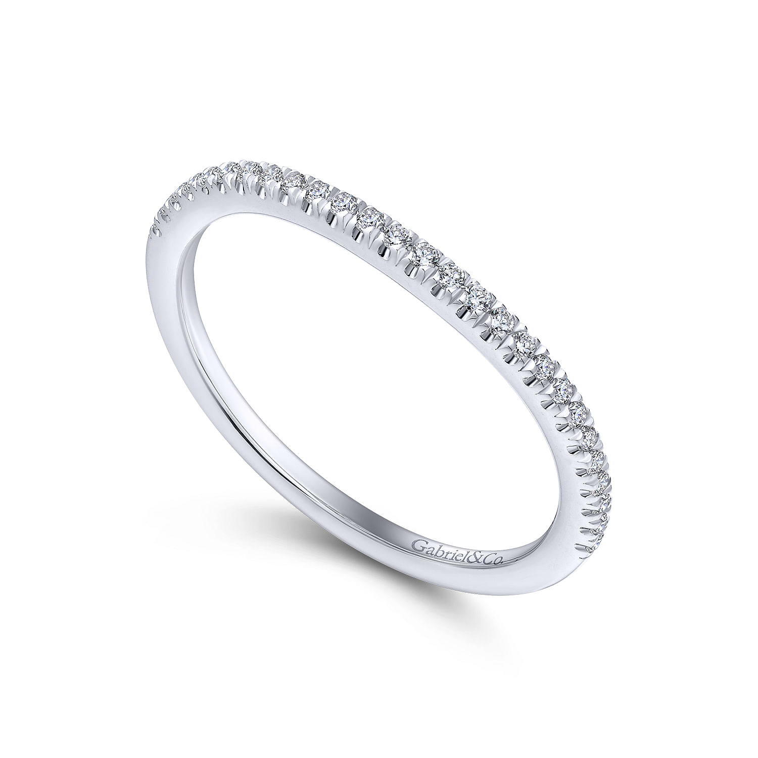 14k White Gold Diamond Curved Wedding Band angle 3 14k White Gold Diamond Curved Wedding Band angle 3