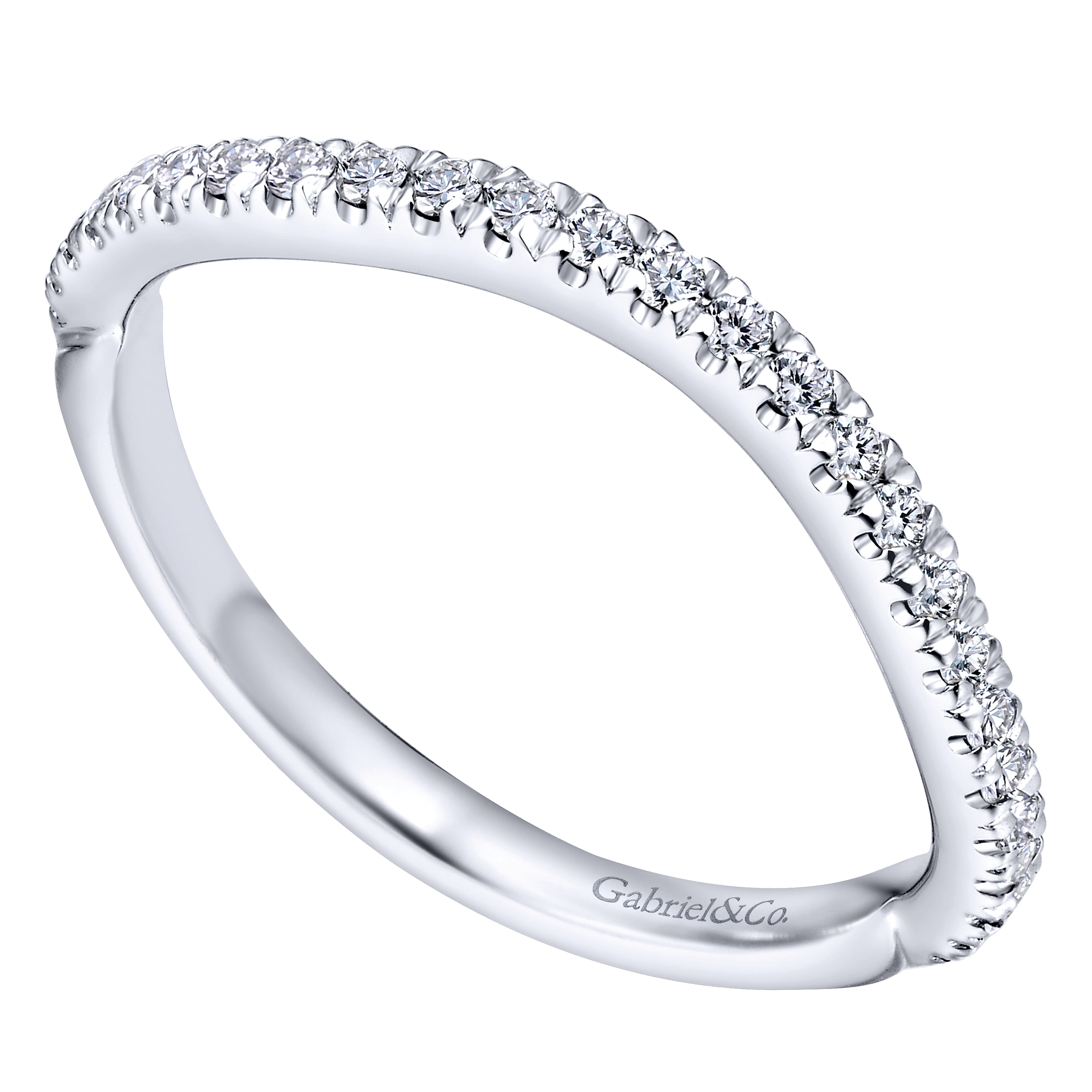 14k White Gold Diamond Curved Wedding Band angle 3 14k White Gold Diamond Curved Wedding Band angle 3