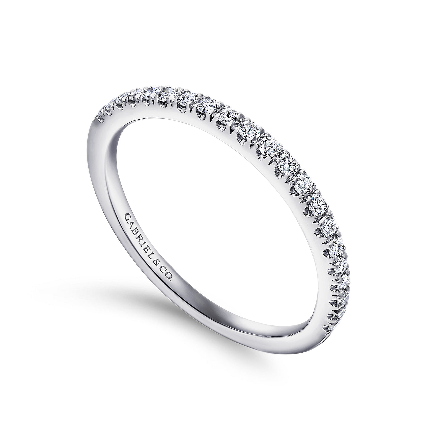 14k White Gold Diamond Curved Wedding Band angle 3 14k White Gold Diamond Curved Wedding Band angle 3
