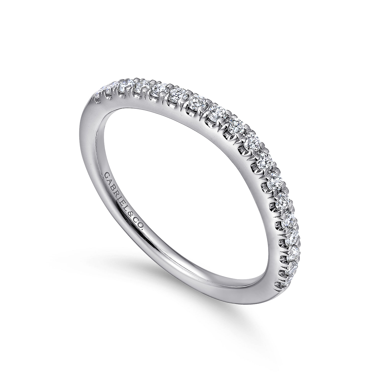 14k White Gold Diamond Curved Wedding Band angle 3 14k White Gold Diamond Curved Wedding Band angle 3