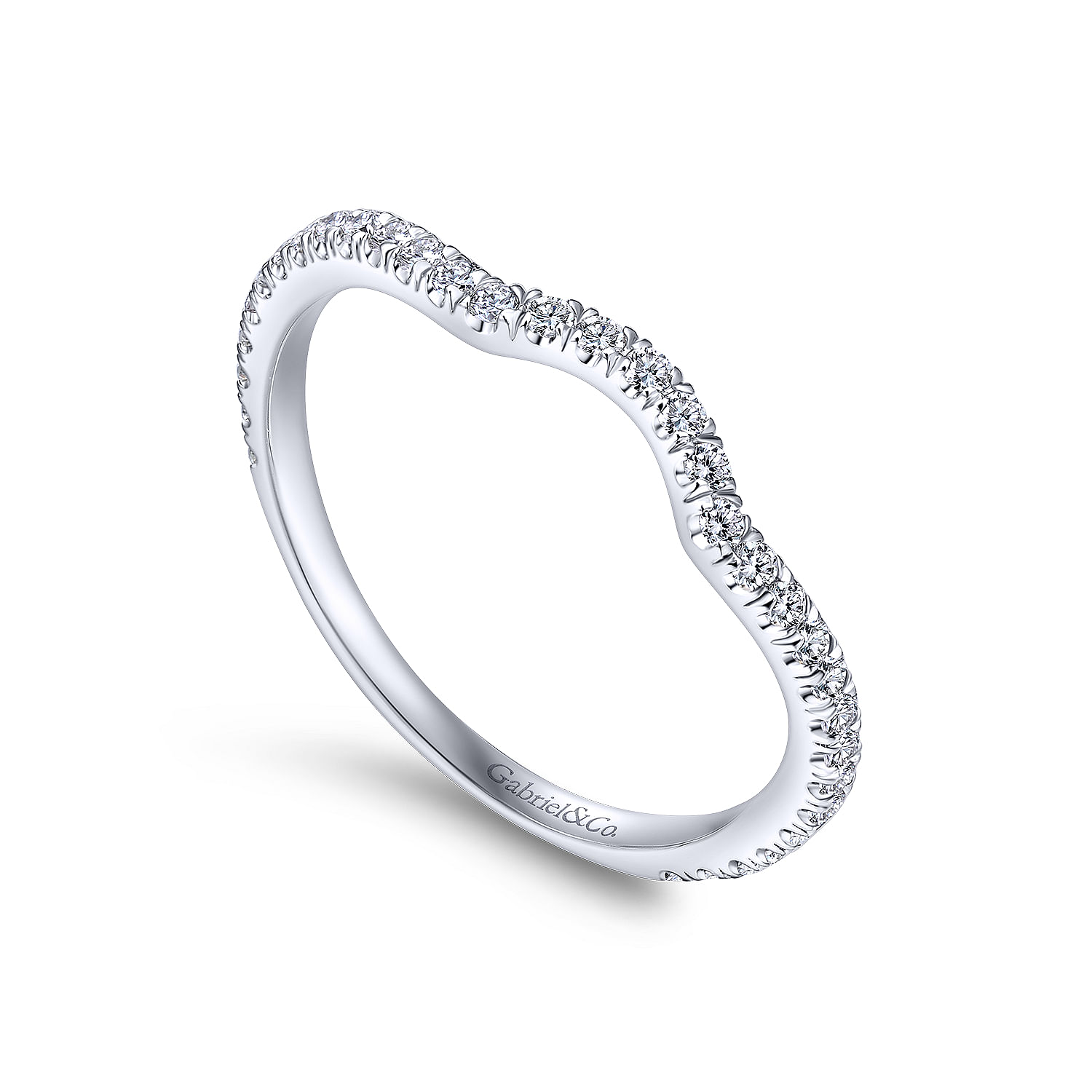 14k White Gold Diamond Curved Wedding Band angle 3 14k White Gold Diamond Curved Wedding Band angle 3