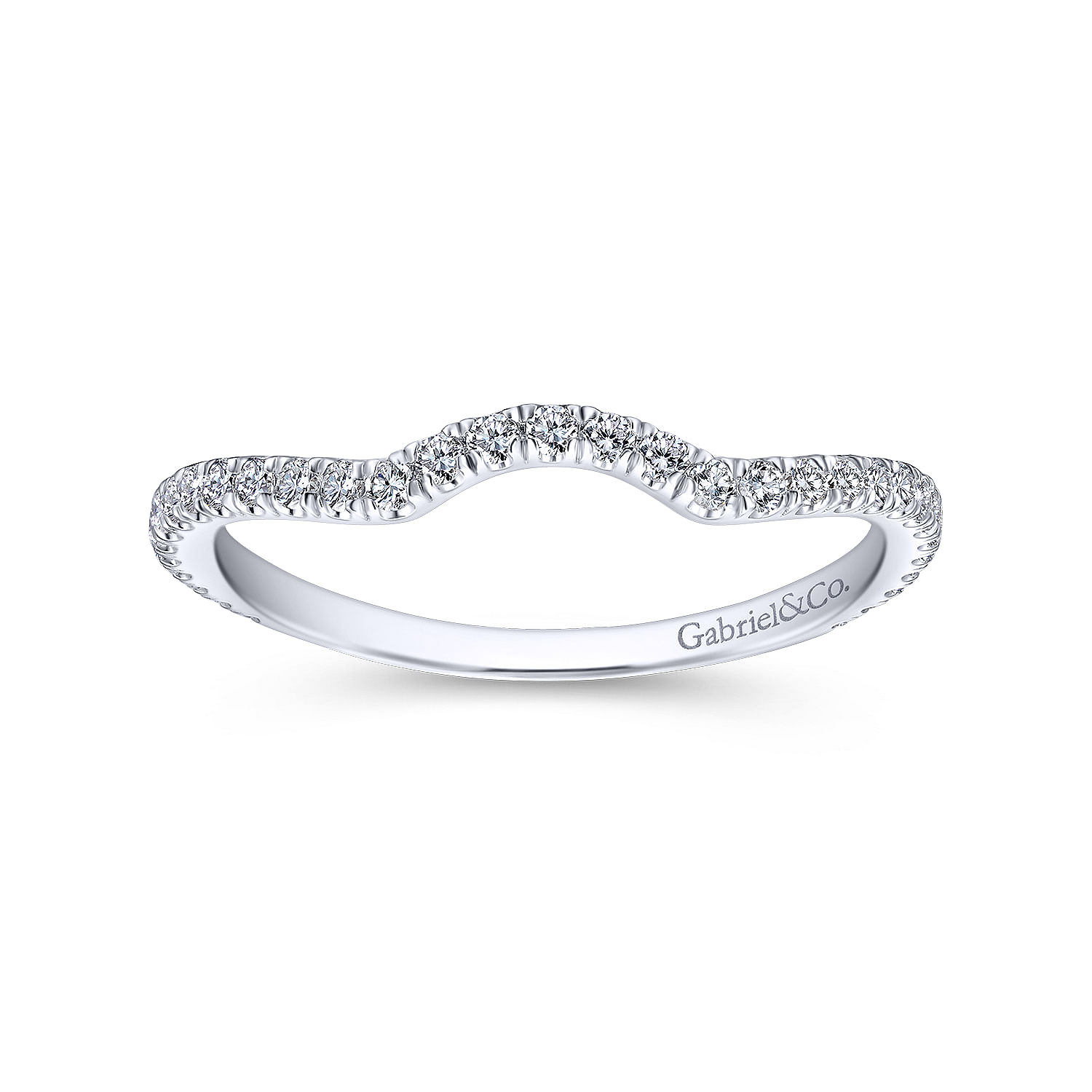 14k White Gold Diamond Curved Wedding Band angle 5 14k White Gold Diamond Curved Wedding Band angle 5