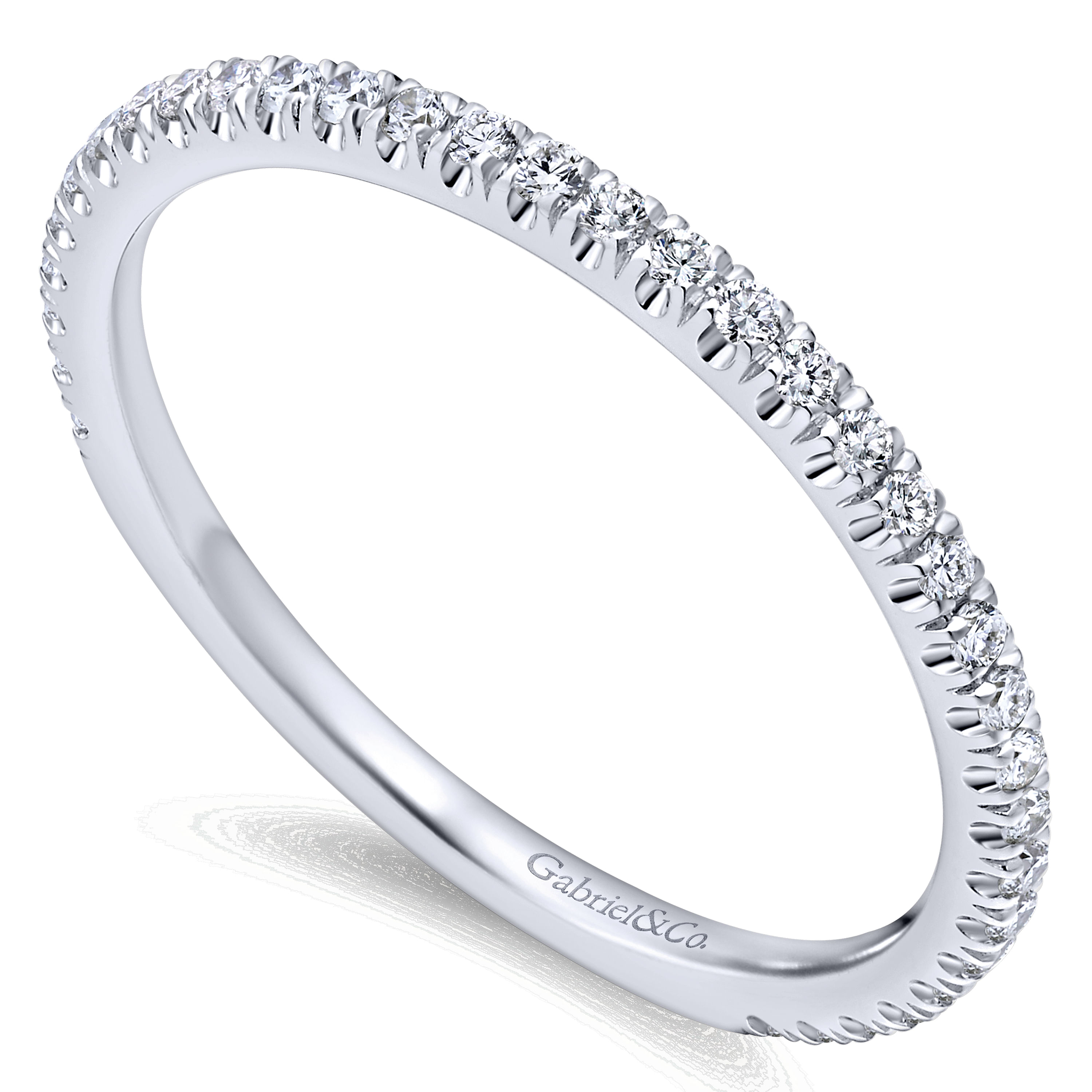 14k White Gold Diamond Curved Wedding Band angle 3 14k White Gold Diamond Curved Wedding Band angle 3