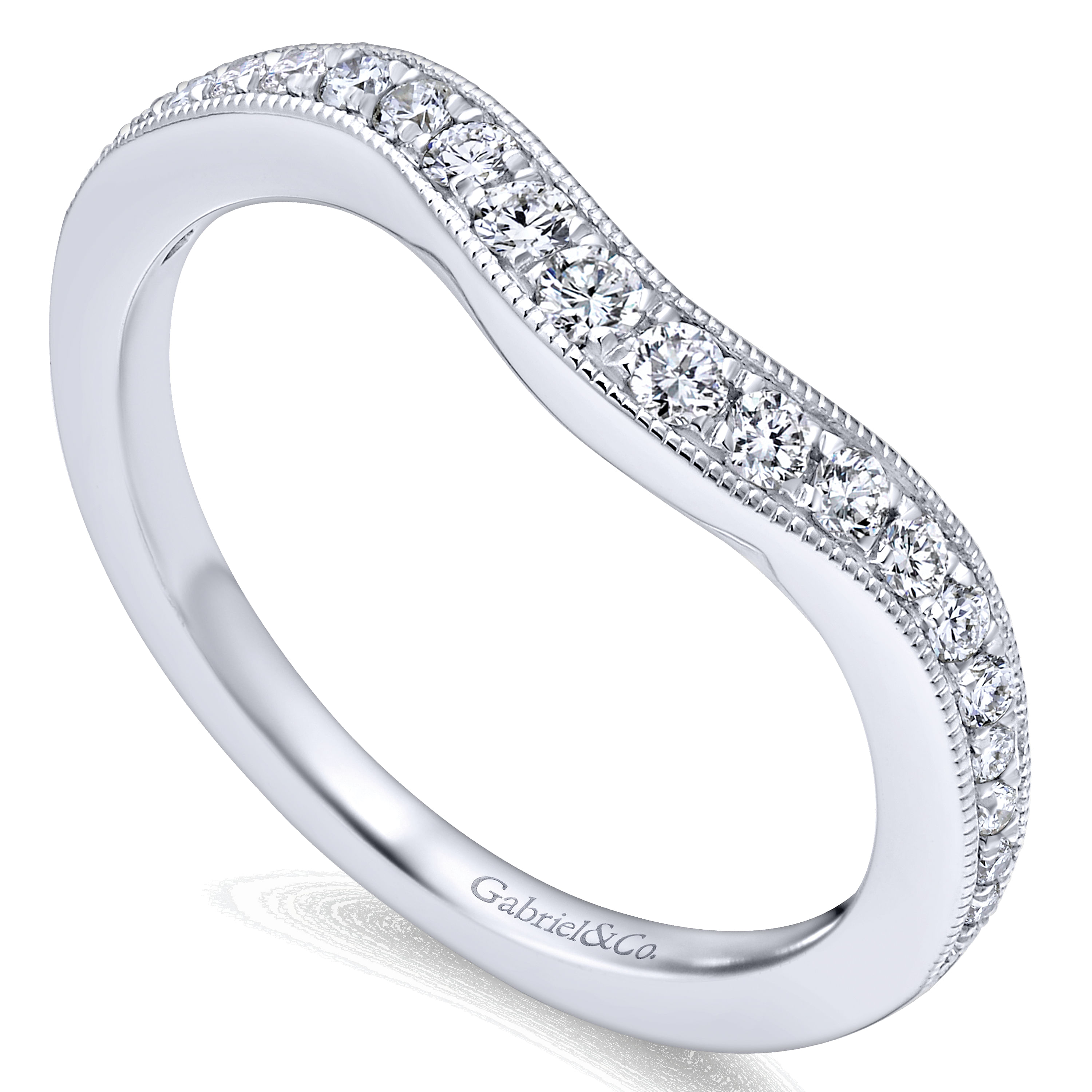 14k White Gold Diamond Curved Wedding Band angle 3 14k White Gold Diamond Curved Wedding Band angle 3