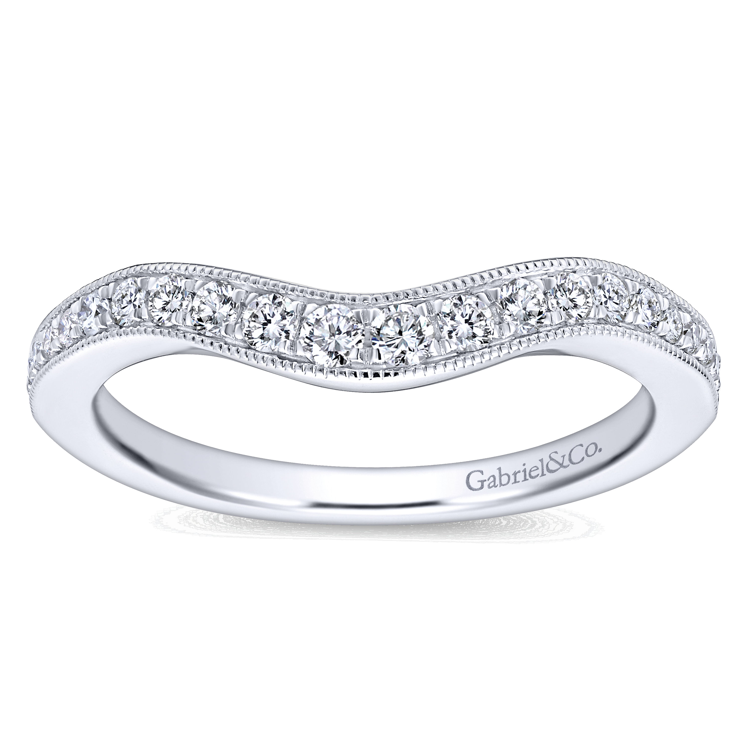 14k White Gold Diamond Curved Wedding Band angle 5 14k White Gold Diamond Curved Wedding Band angle 5