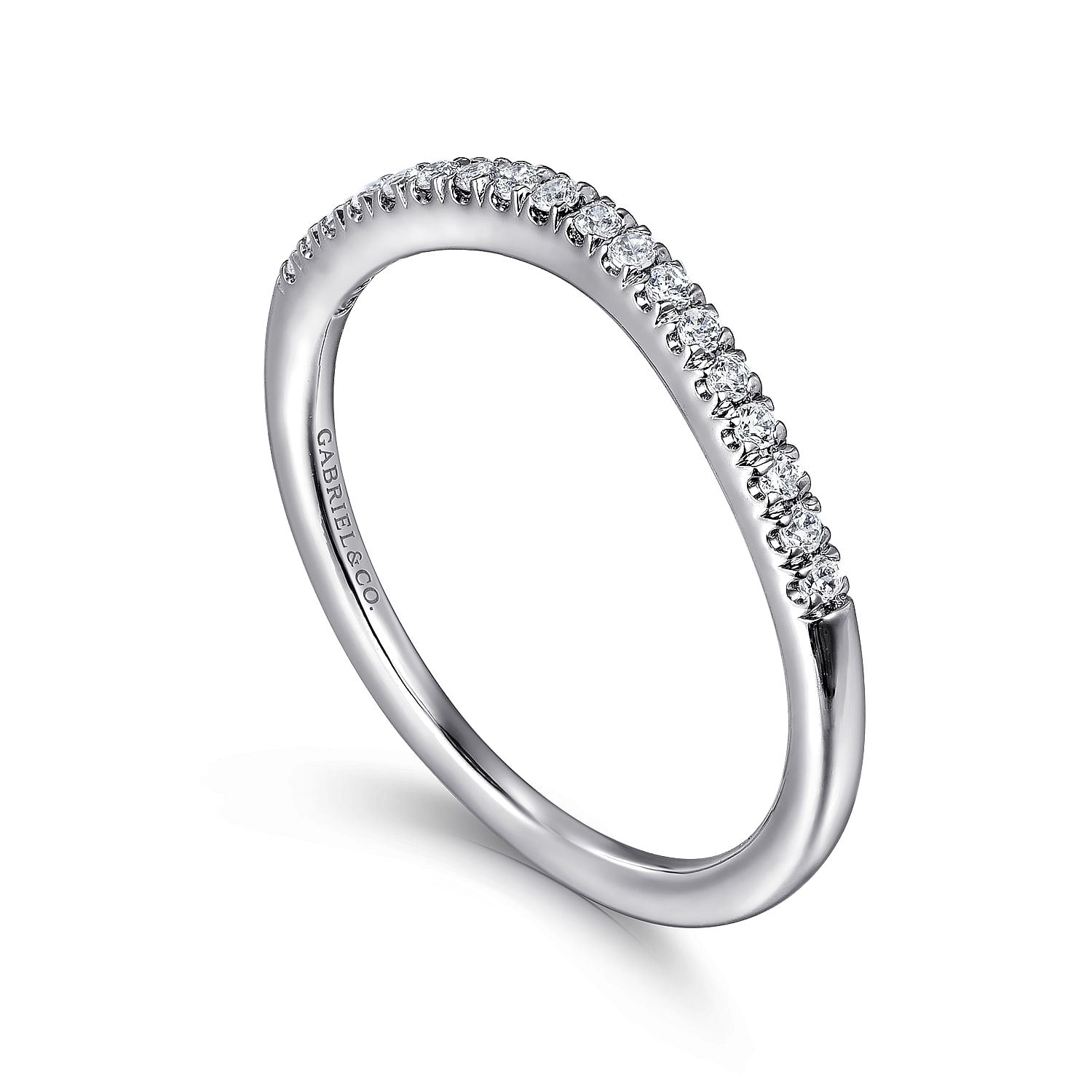 14k White Gold Diamond Curved Wedding Band angle 3 14k White Gold Diamond Curved Wedding Band angle 3