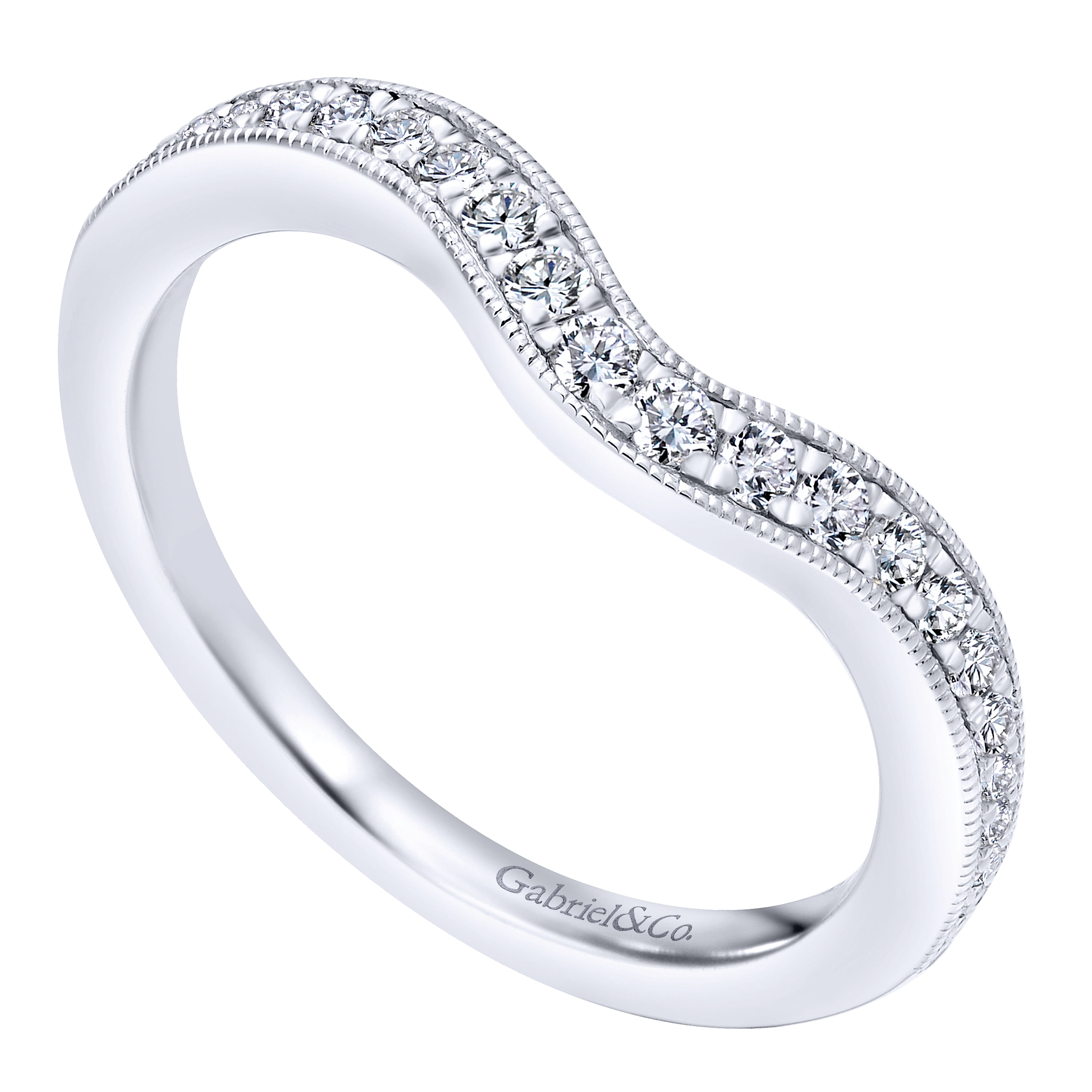 14k White Gold Diamond Curved Wedding Band angle 3 14k White Gold Diamond Curved Wedding Band angle 3