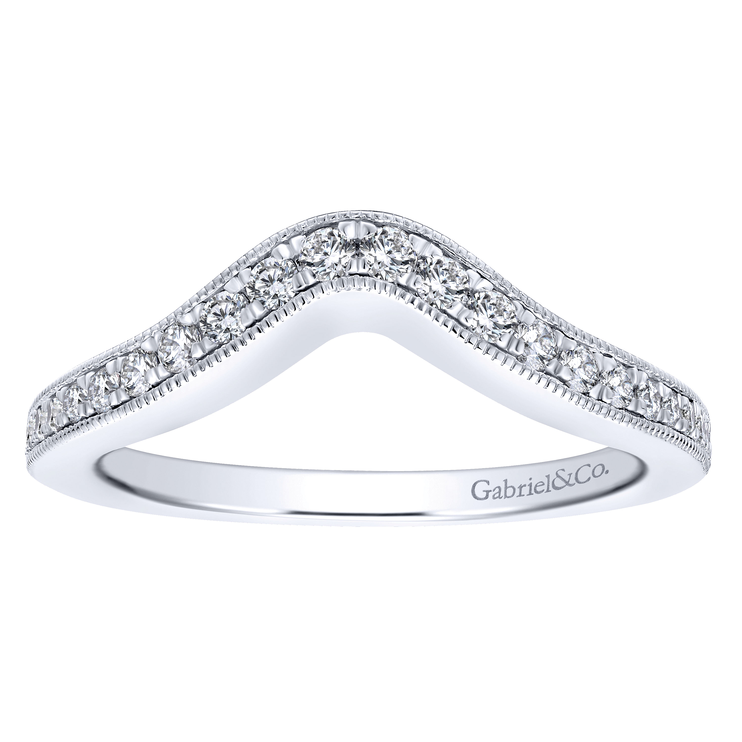 14k White Gold Diamond Curved Wedding Band angle 5 14k White Gold Diamond Curved Wedding Band angle 5