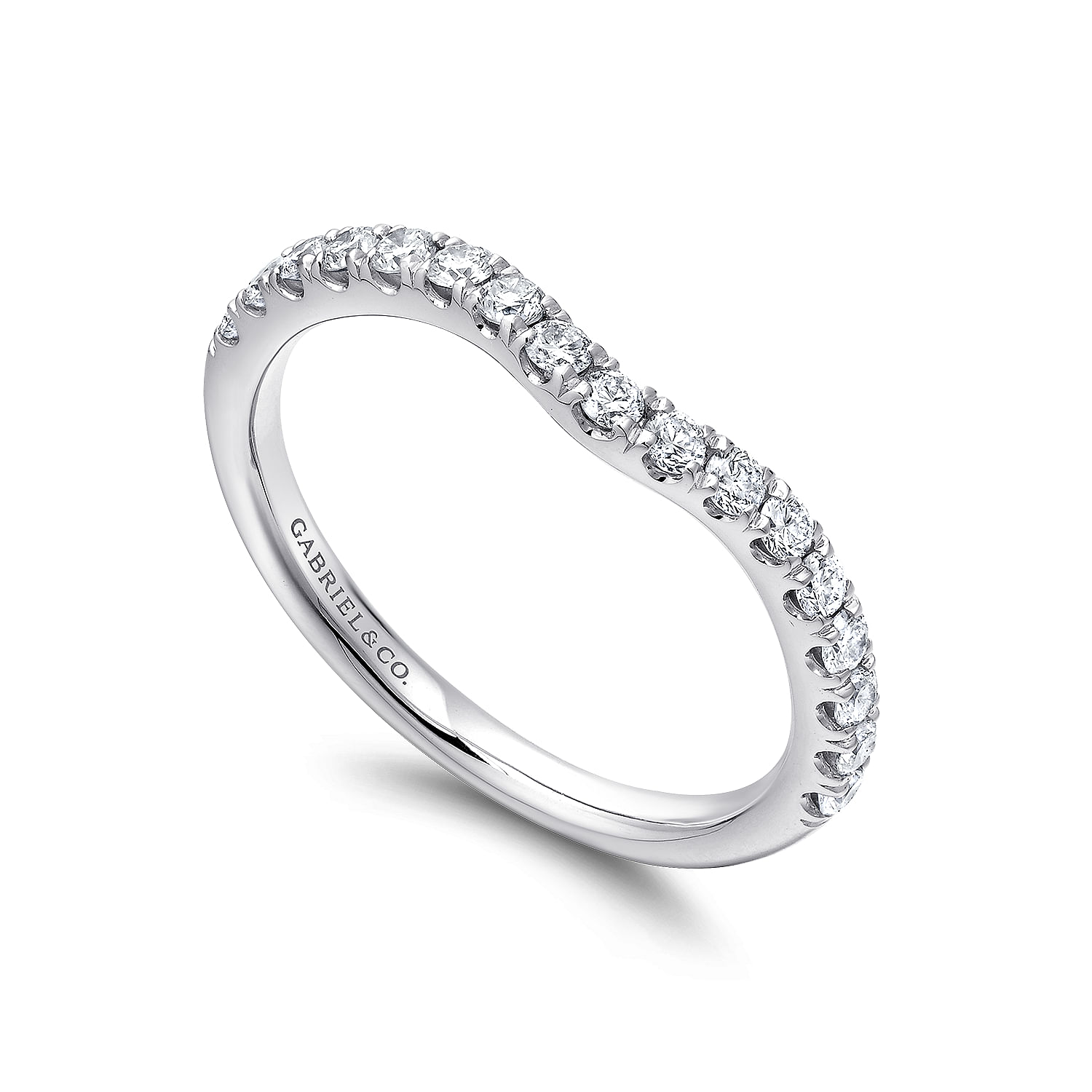14k White Gold Diamond Curved Wedding Band angle 3 14k White Gold Diamond Curved Wedding Band angle 3