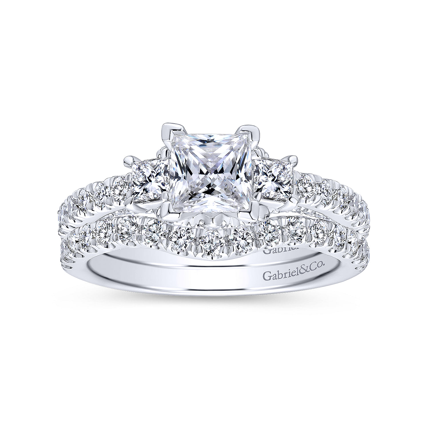 14k White Gold Diamond Curved Wedding Band angle 4 14k White Gold Diamond Curved Wedding Band angle 4
