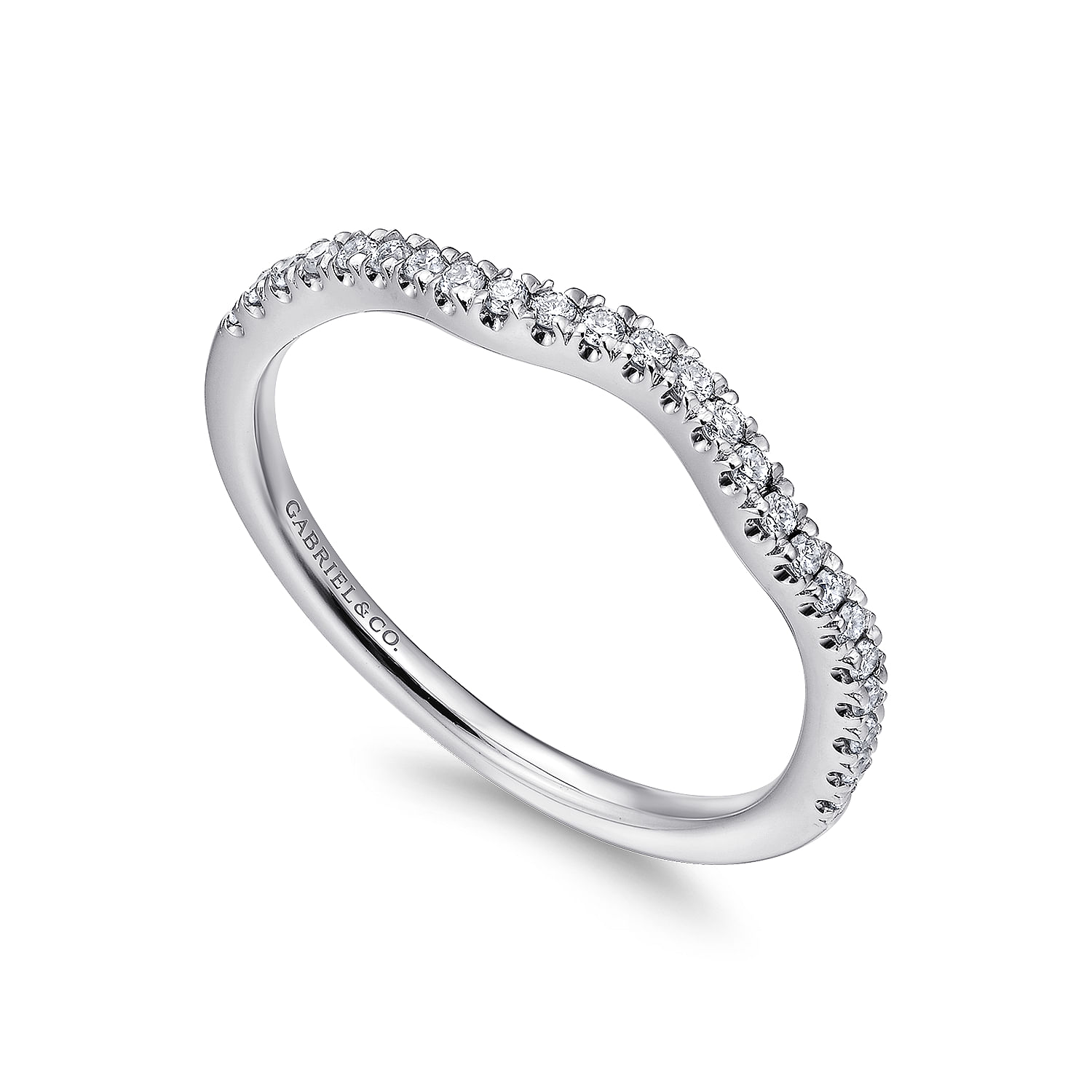 14k White Gold Diamond Curved Wedding Band angle 3 14k White Gold Diamond Curved Wedding Band angle 3
