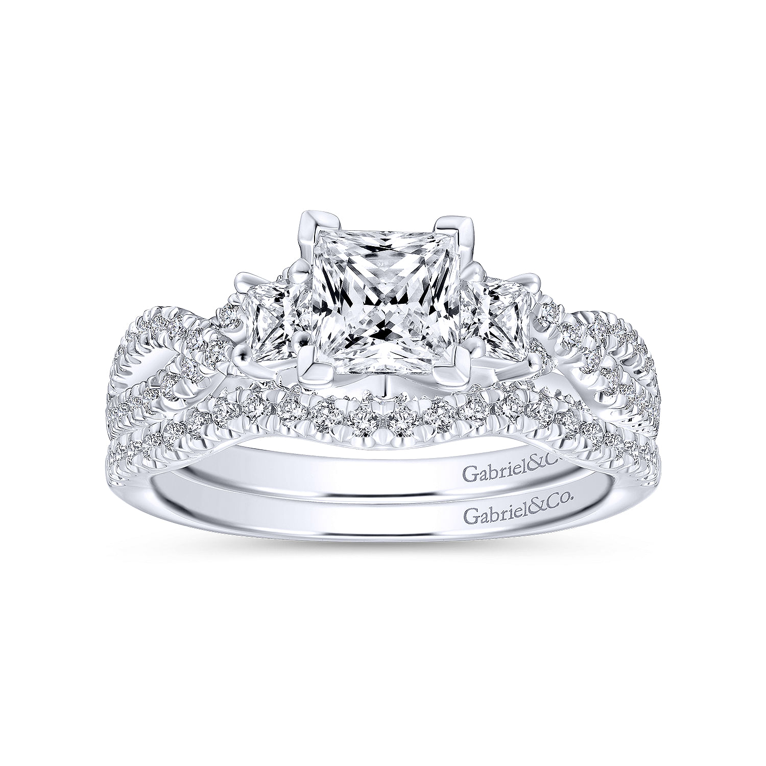 14k White Gold Diamond Curved Wedding Band angle 4 14k White Gold Diamond Curved Wedding Band angle 4