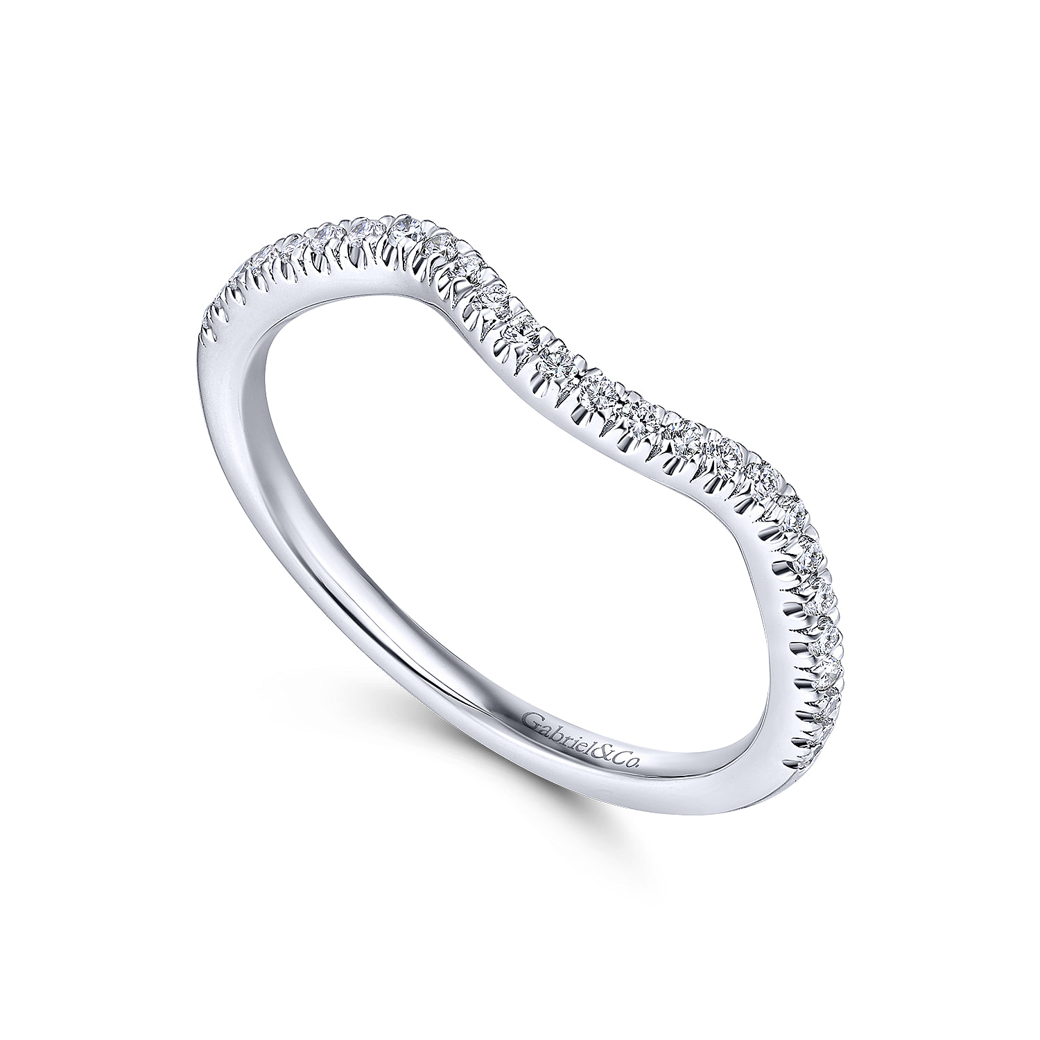 14k White Gold Diamond Curved Wedding Band angle 3 14k White Gold Diamond Curved Wedding Band angle 3