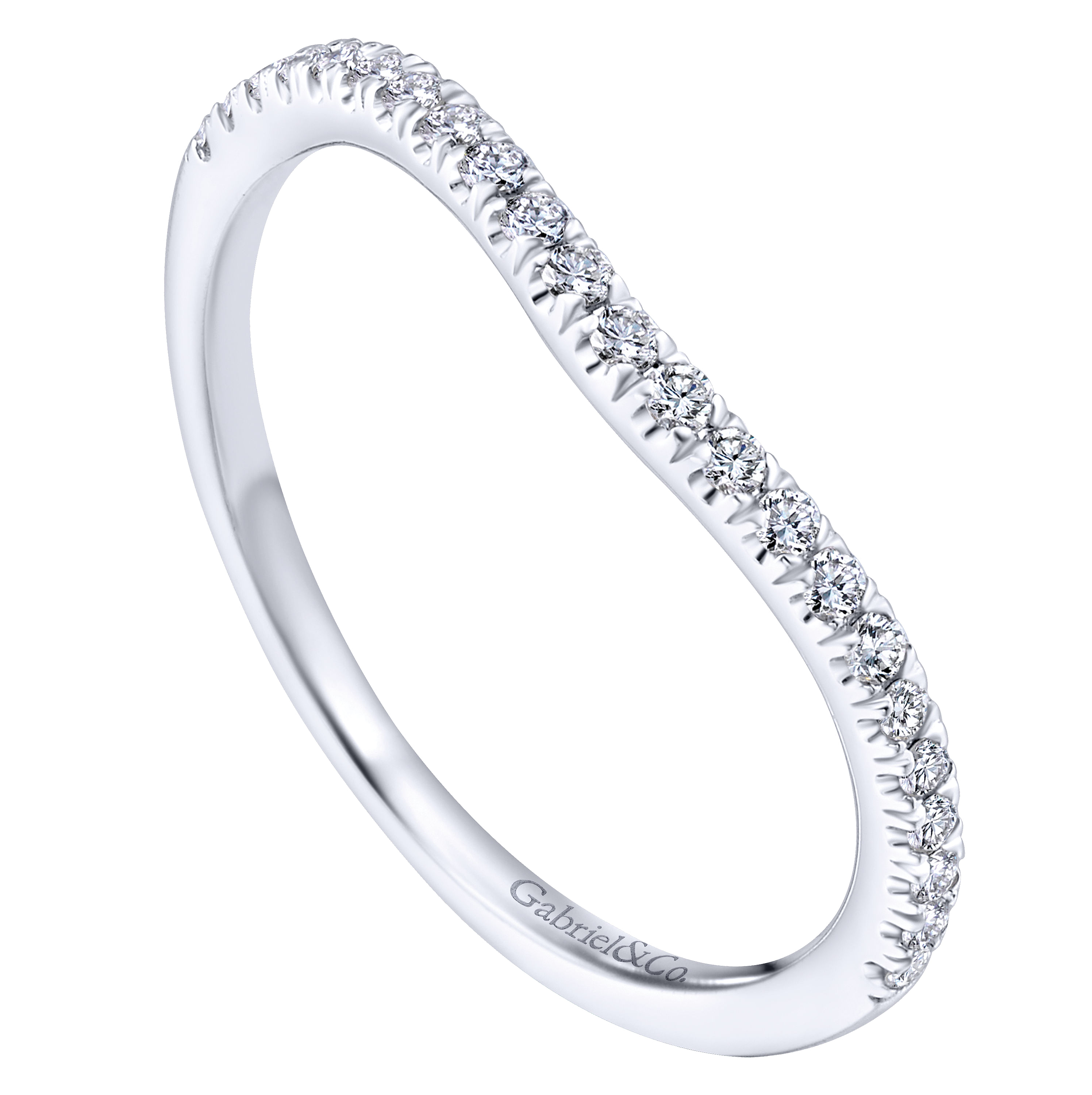 14k White Gold Diamond Curved Wedding Band angle 3 14k White Gold Diamond Curved Wedding Band angle 3