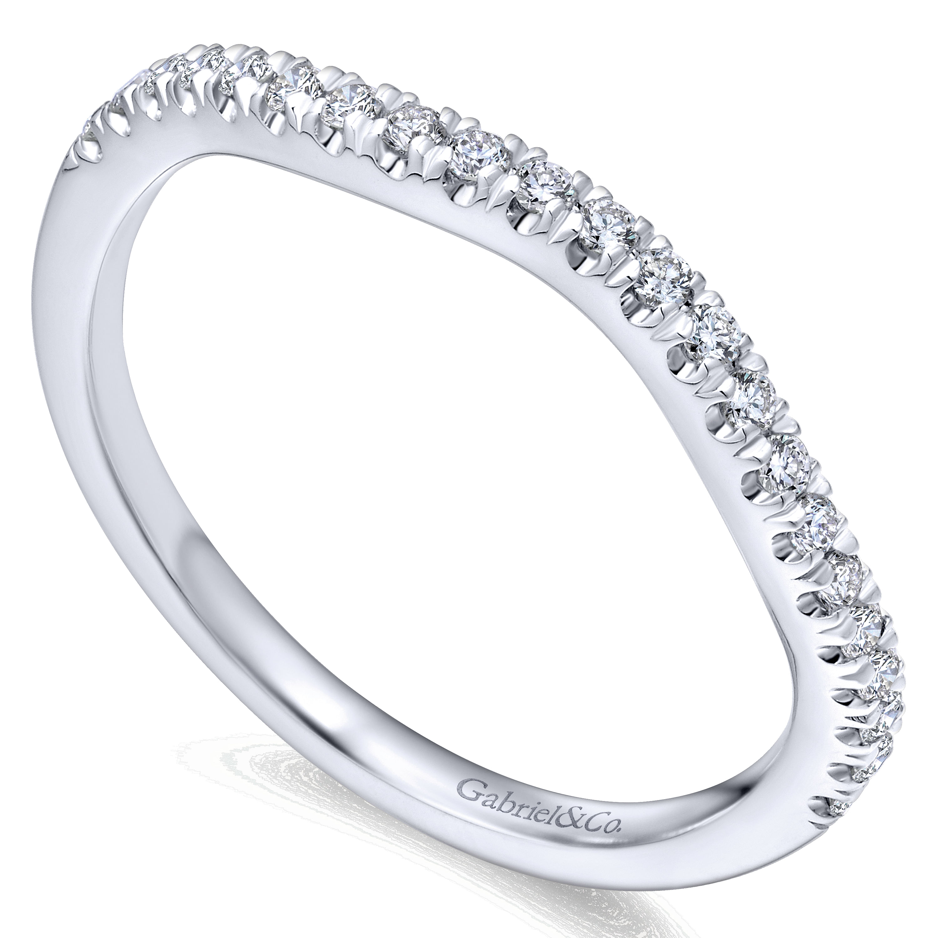 14k White Gold Diamond Curved Wedding Band angle 3 14k White Gold Diamond Curved Wedding Band angle 3