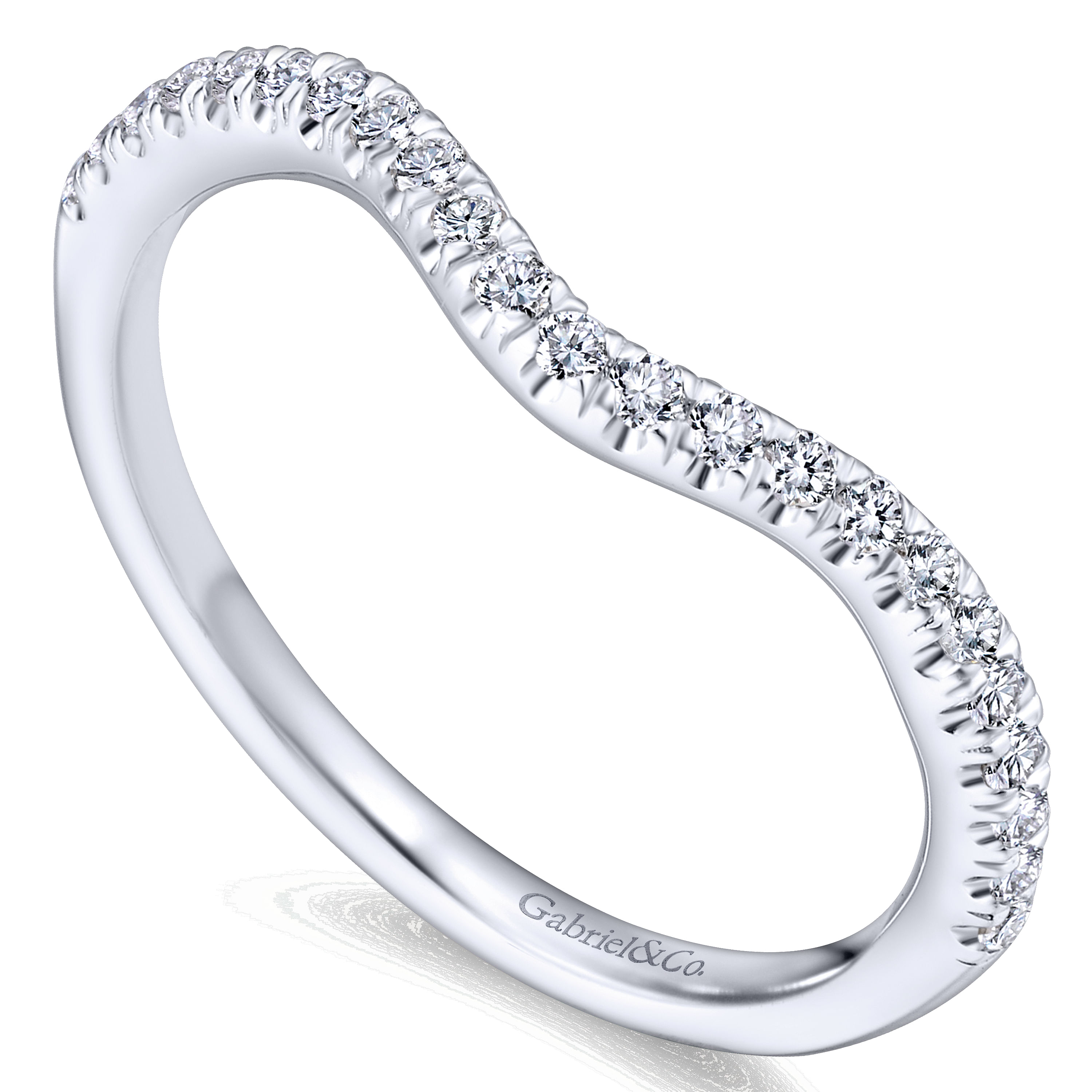 14k White Gold Diamond Curved Wedding Band angle 3 14k White Gold Diamond Curved Wedding Band angle 3