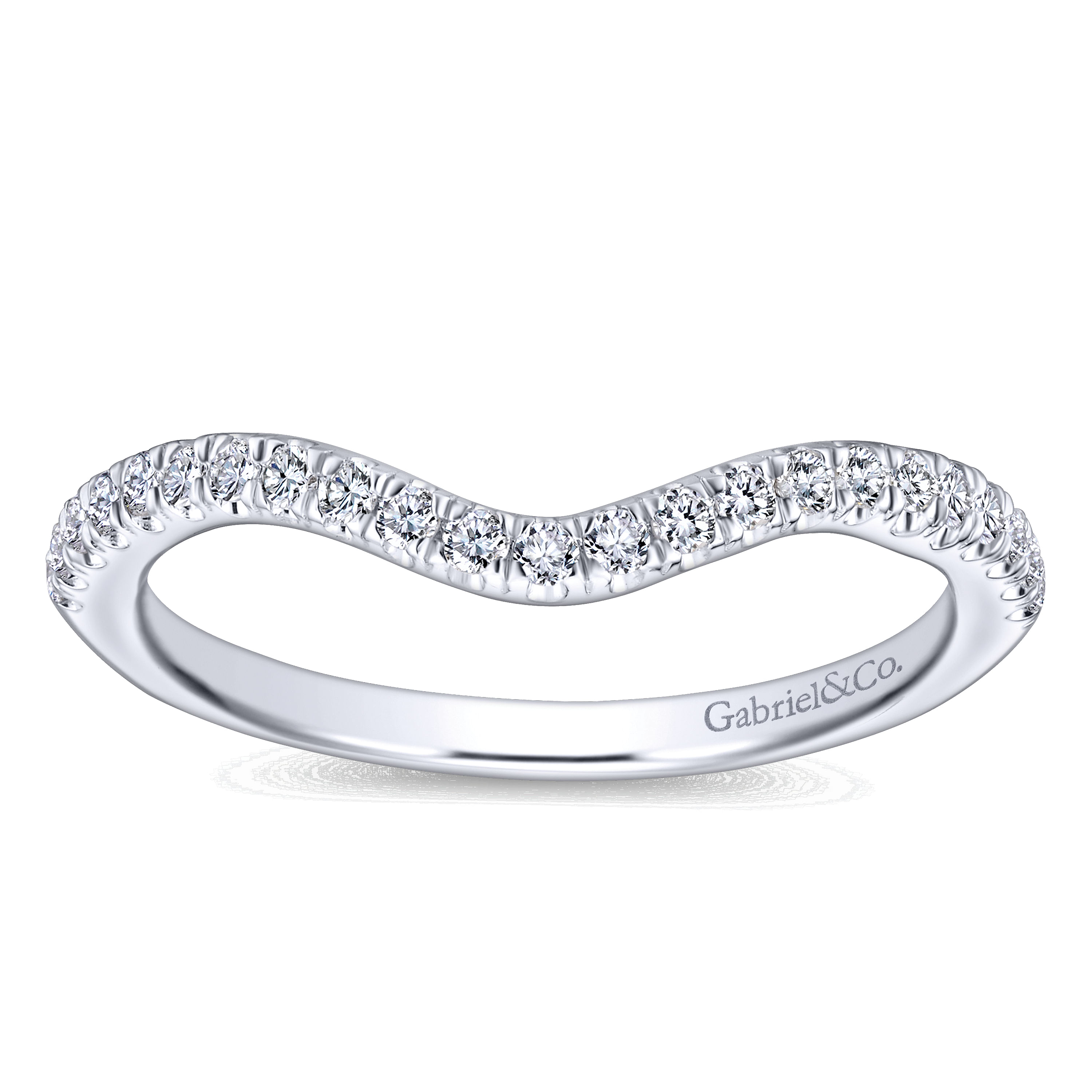 14k White Gold Diamond Curved Wedding Band angle 5 14k White Gold Diamond Curved Wedding Band angle 5