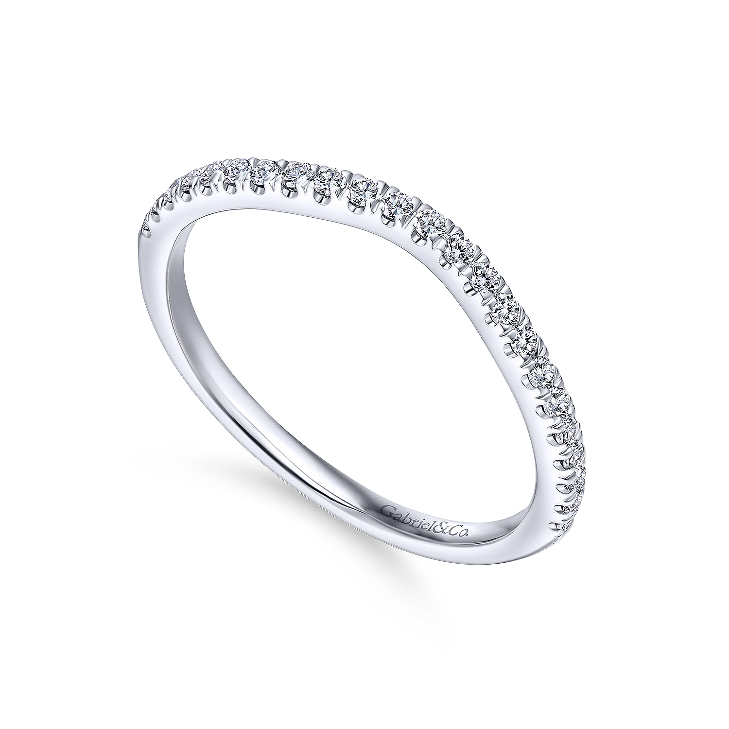 14k White Gold Diamond Curved Wedding Band angle 3 14k White Gold Diamond Curved Wedding Band angle 3