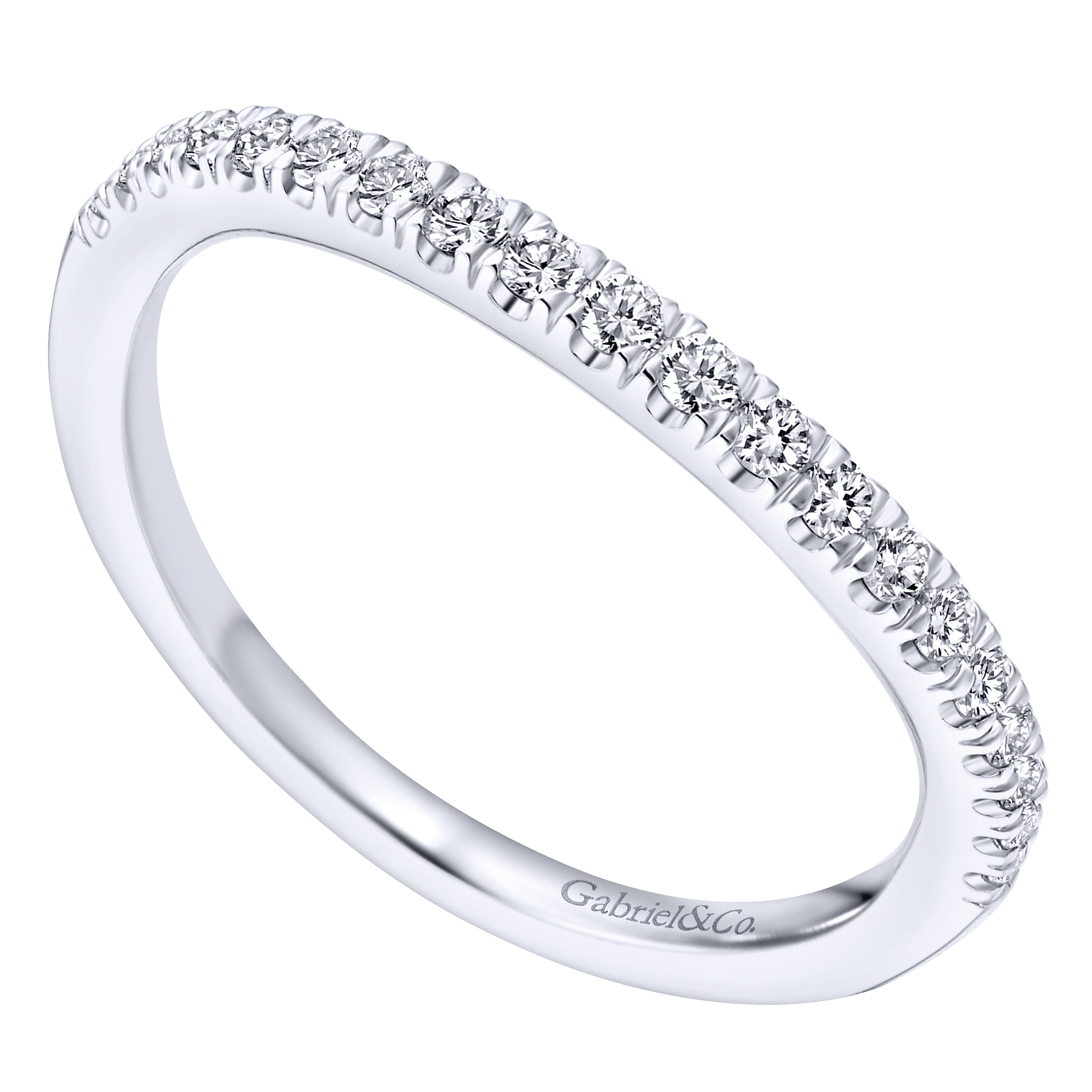 14k White Gold Diamond Curved Wedding Band angle 3 14k White Gold Diamond Curved Wedding Band angle 3