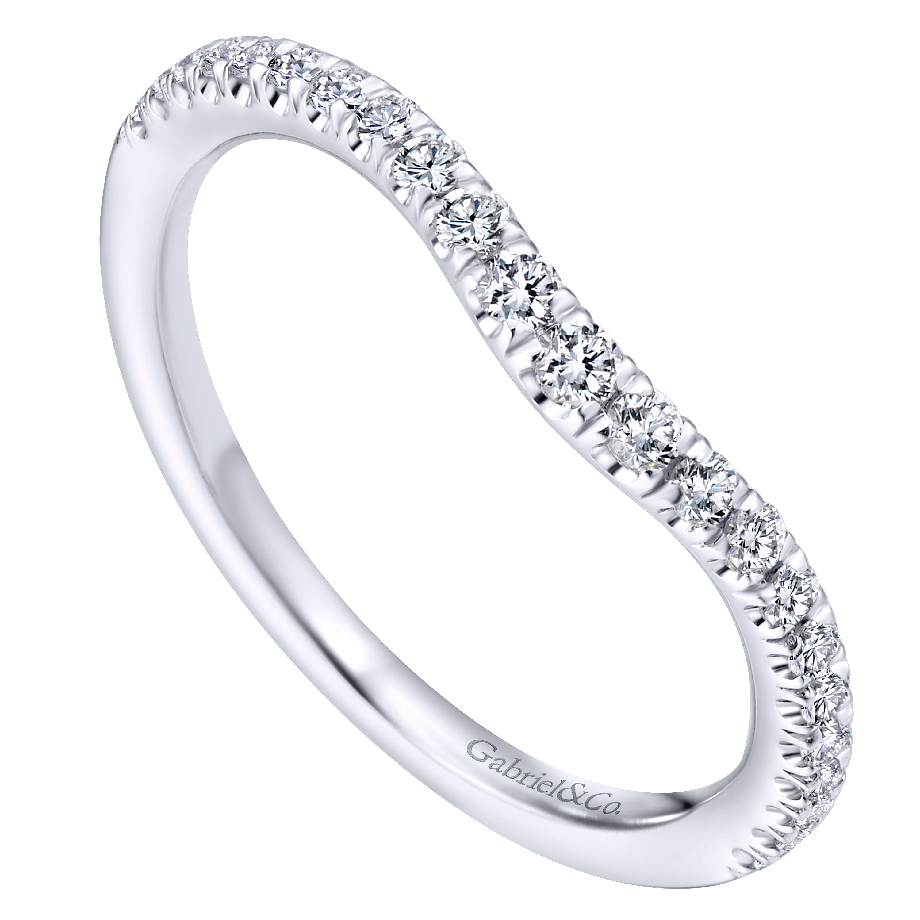 14k White Gold Diamond Curved Wedding Band angle 3 14k White Gold Diamond Curved Wedding Band angle 3