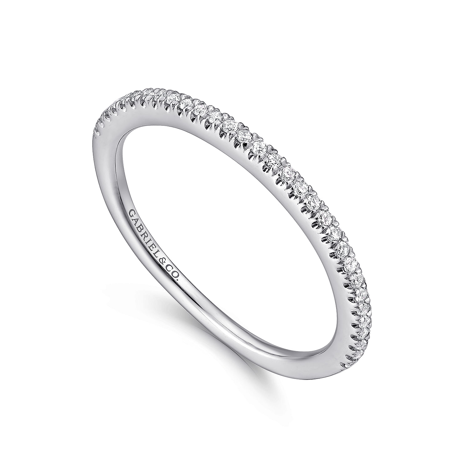 14k White Gold Diamond Curved Wedding Band angle 3 14k White Gold Diamond Curved Wedding Band angle 3