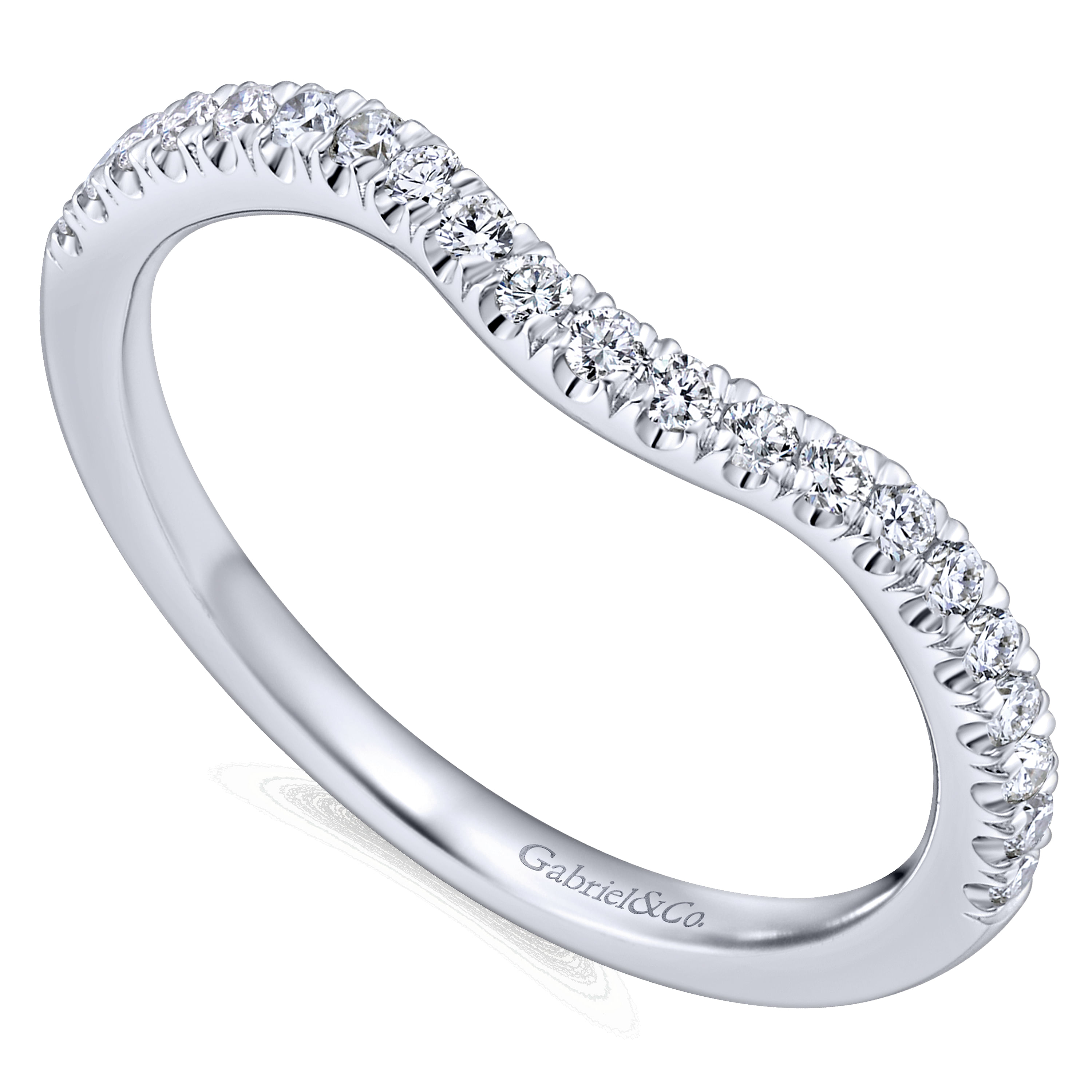 14k White Gold Diamond Curved Wedding Band angle 3 14k White Gold Diamond Curved Wedding Band angle 3