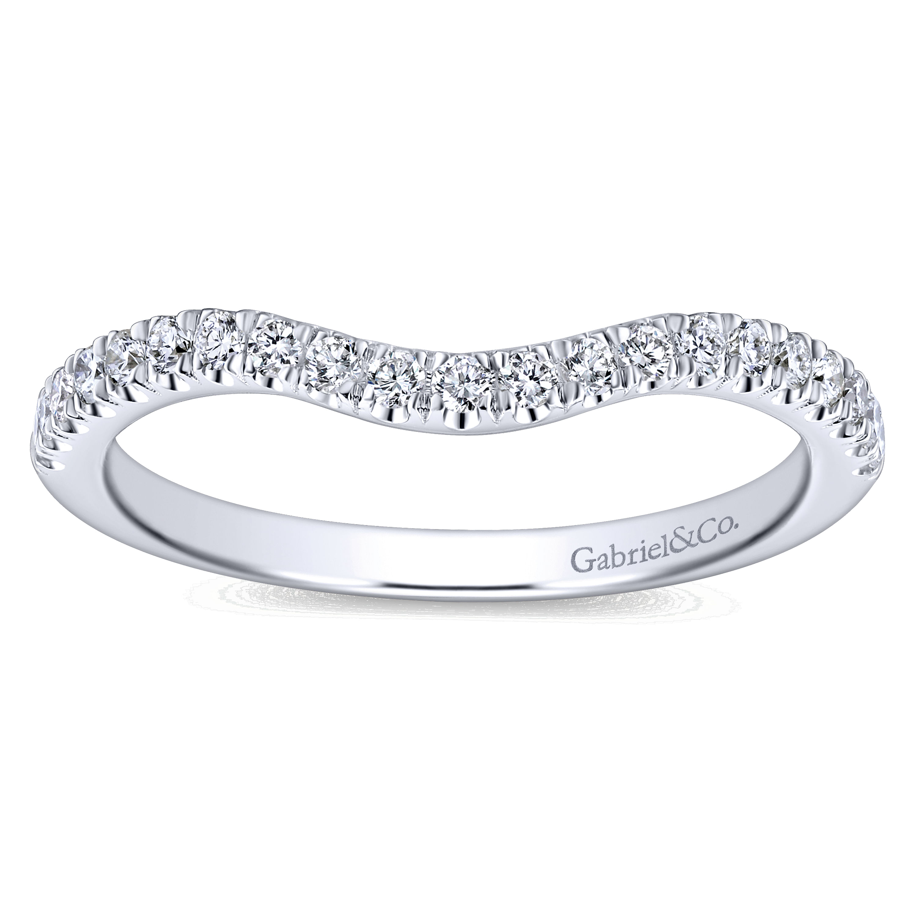 14k White Gold Diamond Curved Wedding Band angle 5 14k White Gold Diamond Curved Wedding Band angle 5