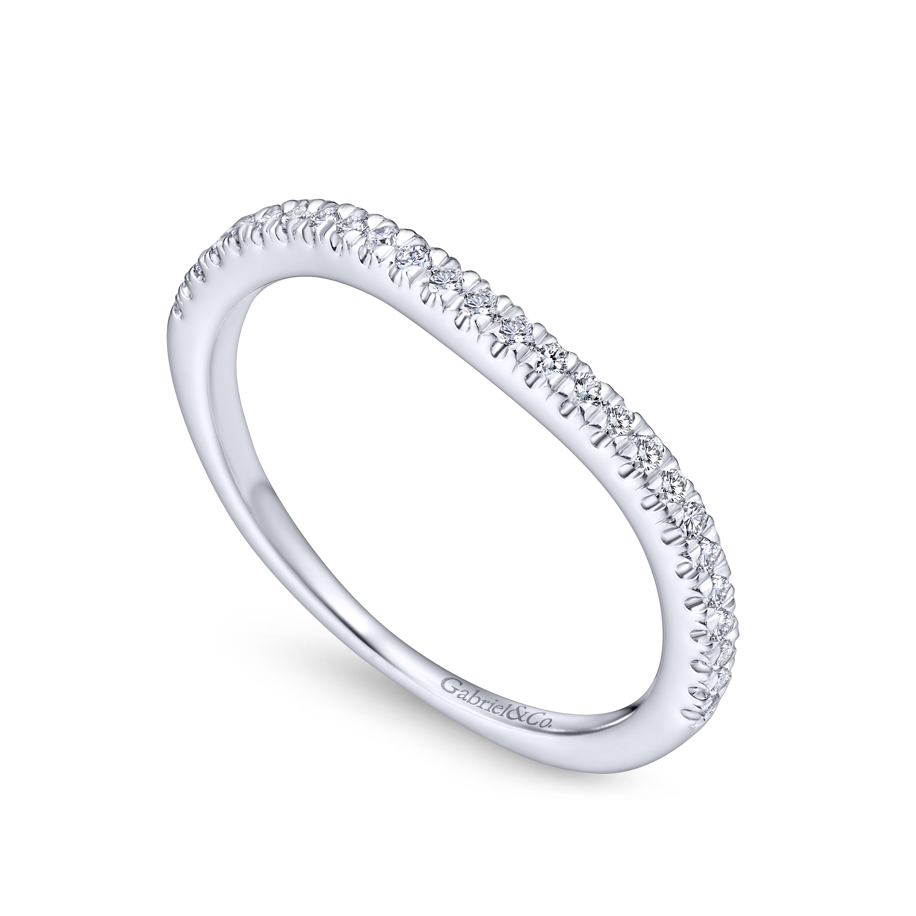 14k White Gold Diamond Curved Wedding Band angle 3 14k White Gold Diamond Curved Wedding Band angle 3