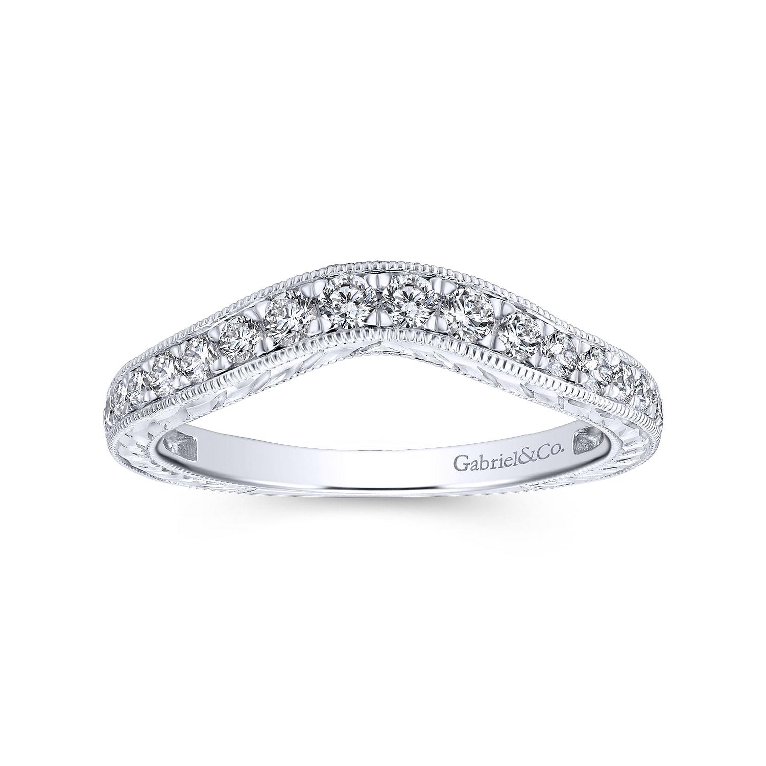 14k White Gold Diamond Curved Wedding Band angle 5 14k White Gold Diamond Curved Wedding Band angle 5
