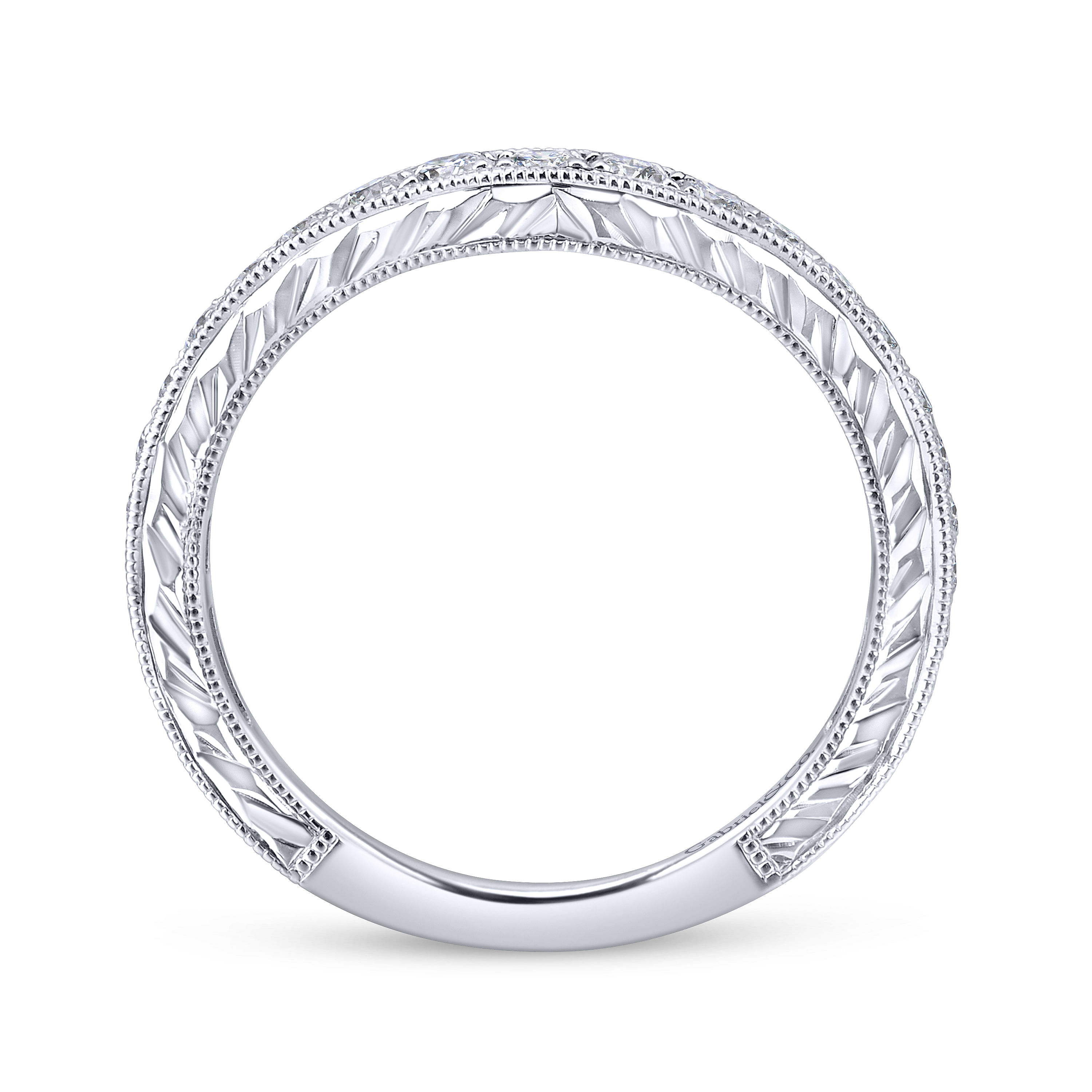 14k White Gold Diamond Curved Wedding Band angle 2 14k White Gold Diamond Curved Wedding Band angle 2