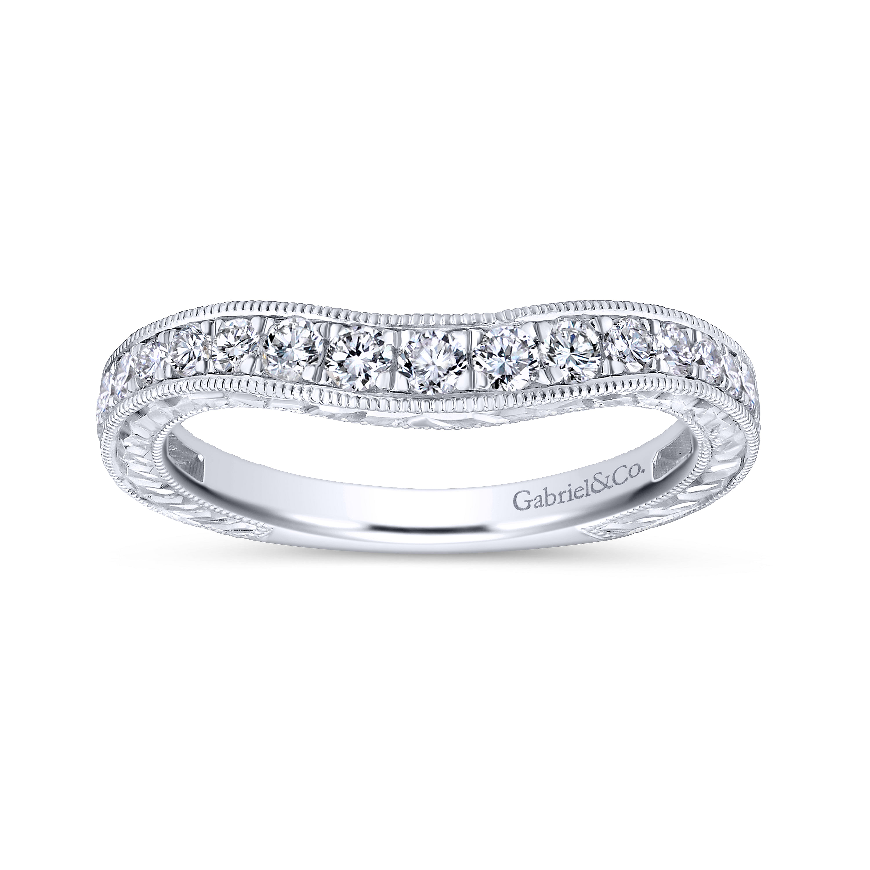 14k White Gold Diamond Curved Wedding Band angle 5 14k White Gold Diamond Curved Wedding Band angle 5