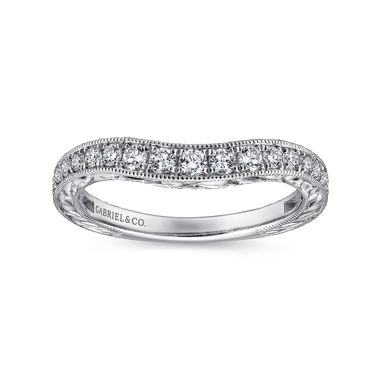 14k White Gold Diamond Curved Wedding Band angle 5 14k White Gold Diamond Curved Wedding Band angle 5