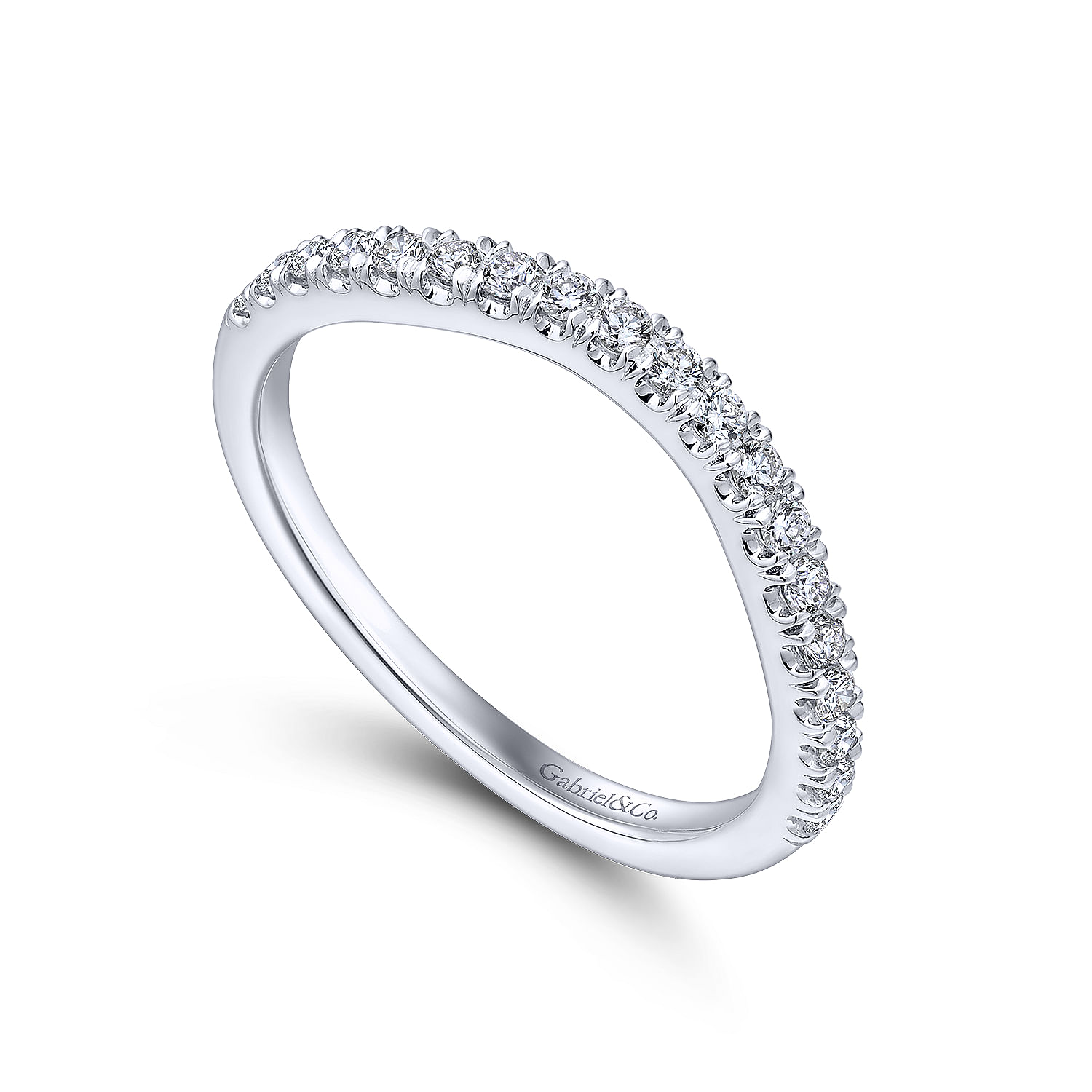 14k White Gold Diamond Curved Wedding Band angle 3 14k White Gold Diamond Curved Wedding Band angle 3