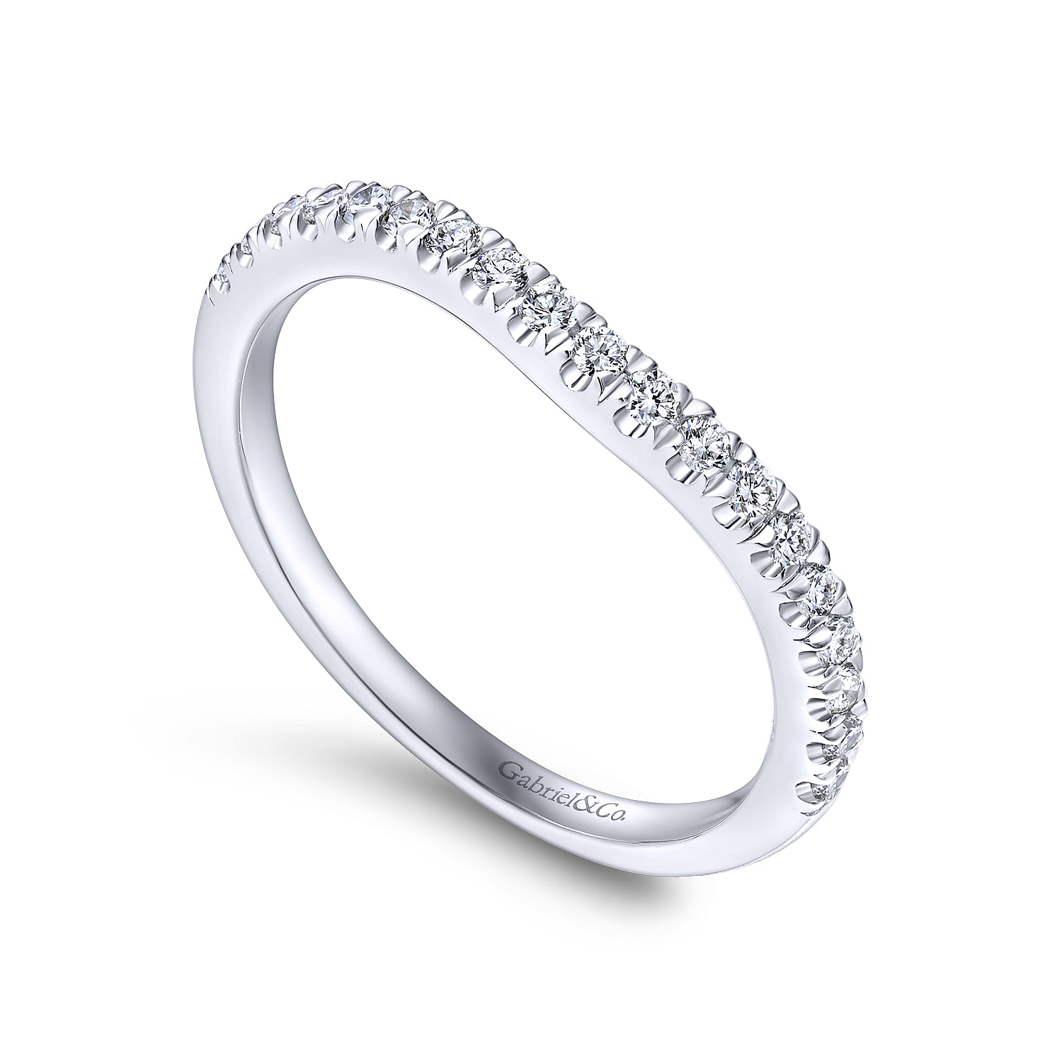 14k White Gold Diamond Curved Wedding Band angle 3 14k White Gold Diamond Curved Wedding Band angle 3