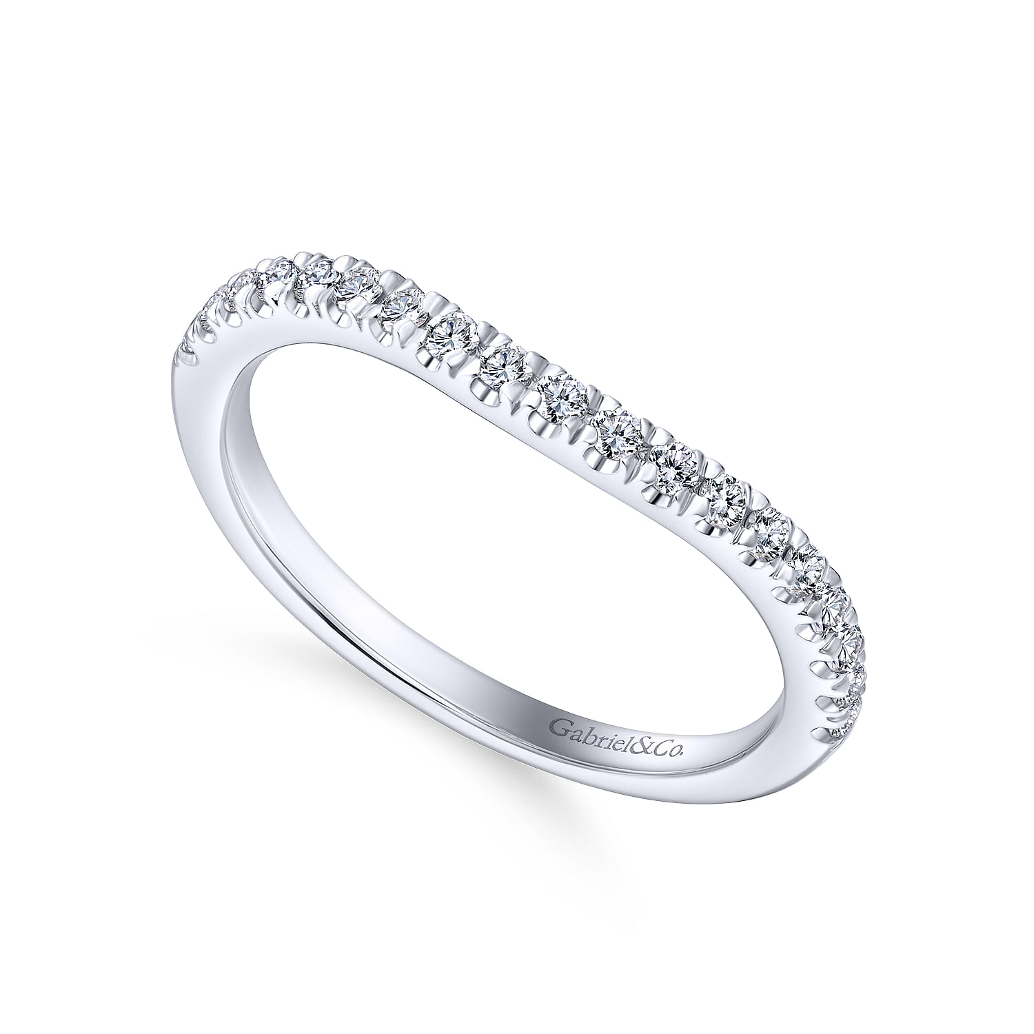 14k White Gold Diamond Curved Wedding Band angle 3 14k White Gold Diamond Curved Wedding Band angle 3