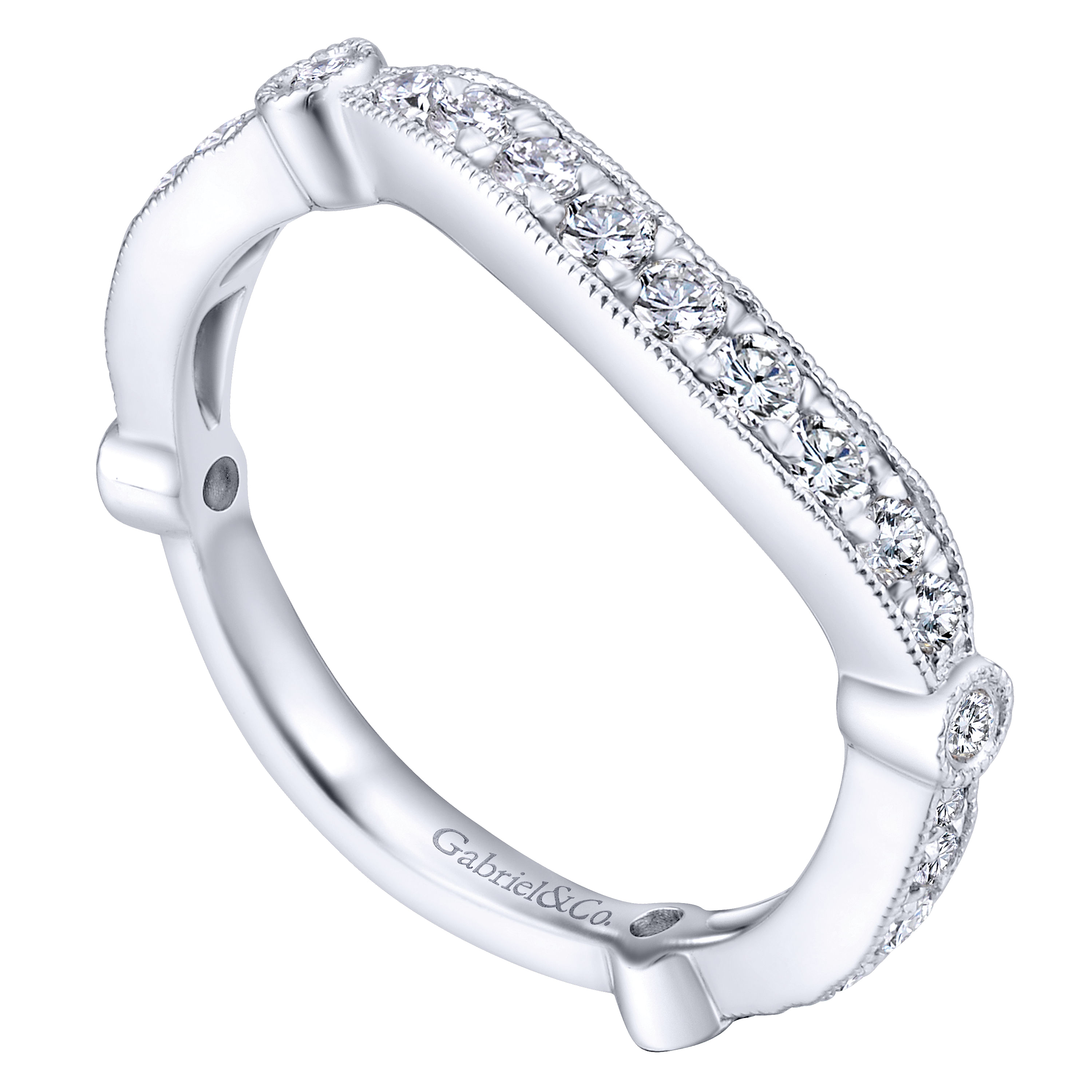 14k White Gold Diamond Curved Wedding Band angle 3 14k White Gold Diamond Curved Wedding Band angle 3