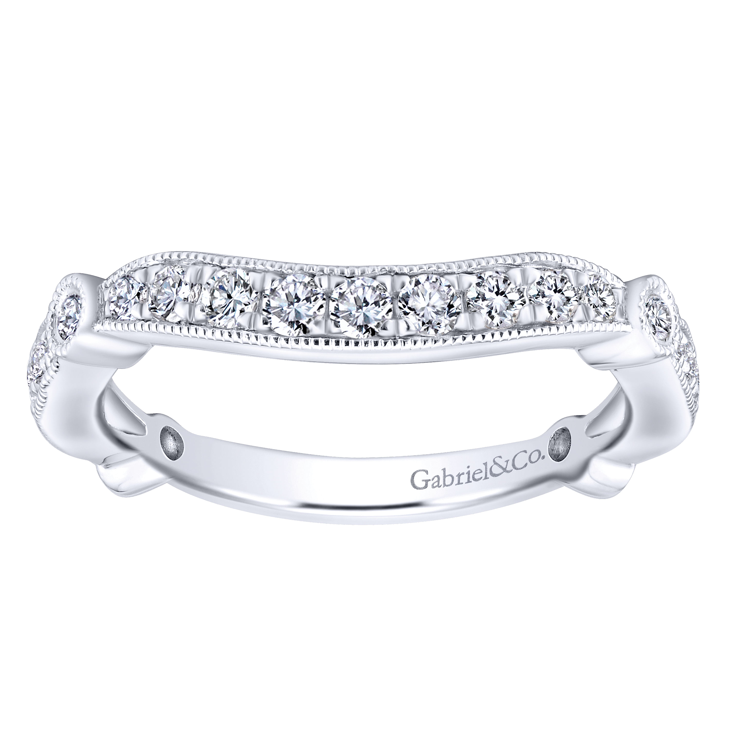 14k White Gold Diamond Curved Wedding Band angle 5 14k White Gold Diamond Curved Wedding Band angle 5