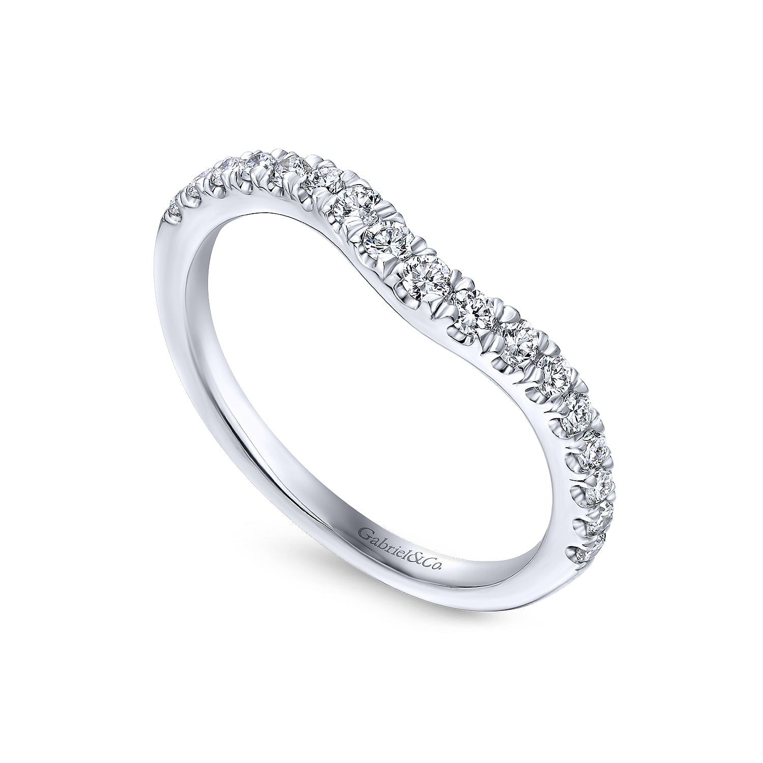 14k White Gold Diamond Curved Wedding Band angle 3 14k White Gold Diamond Curved Wedding Band angle 3