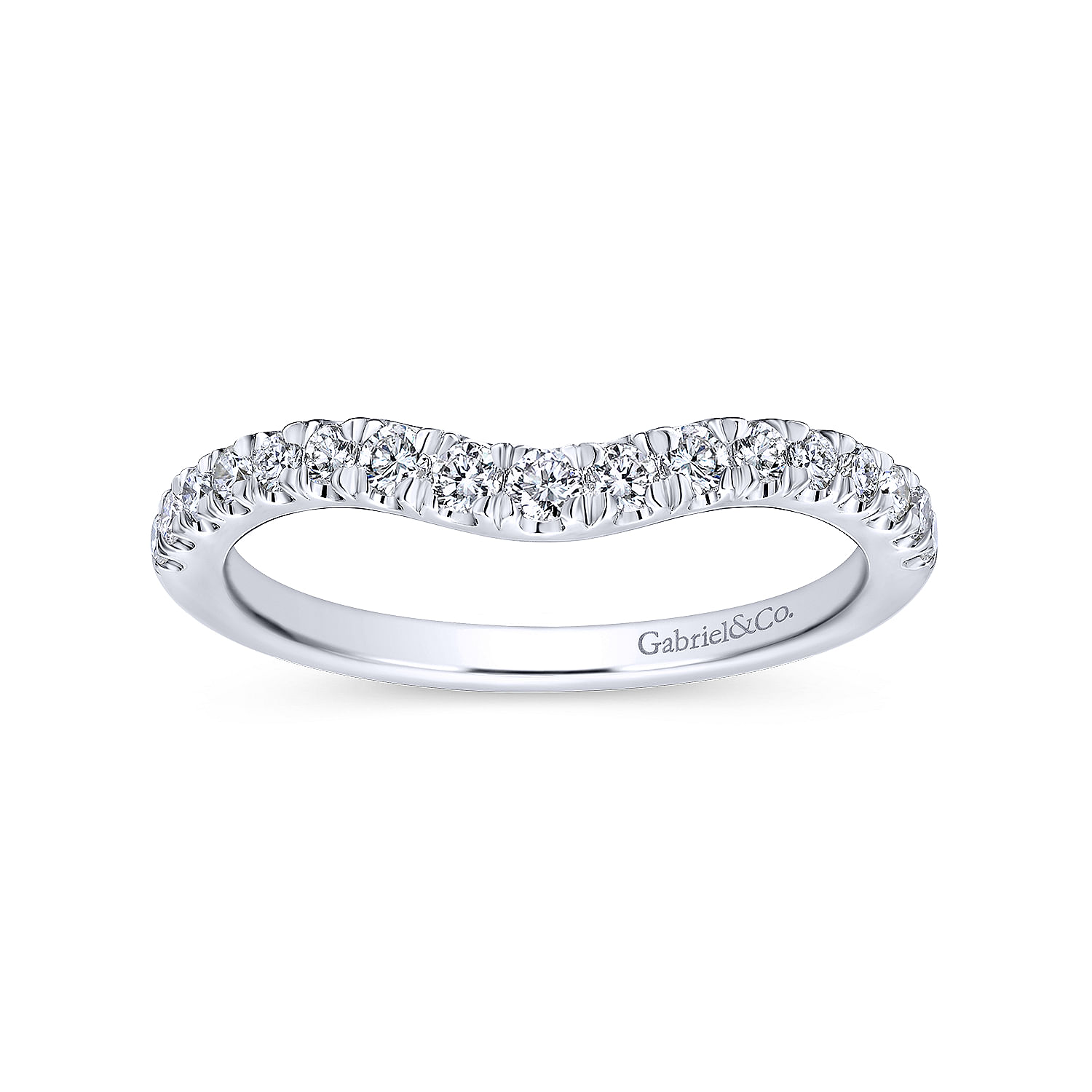 14k White Gold Diamond Curved Wedding Band angle 5 14k White Gold Diamond Curved Wedding Band angle 5