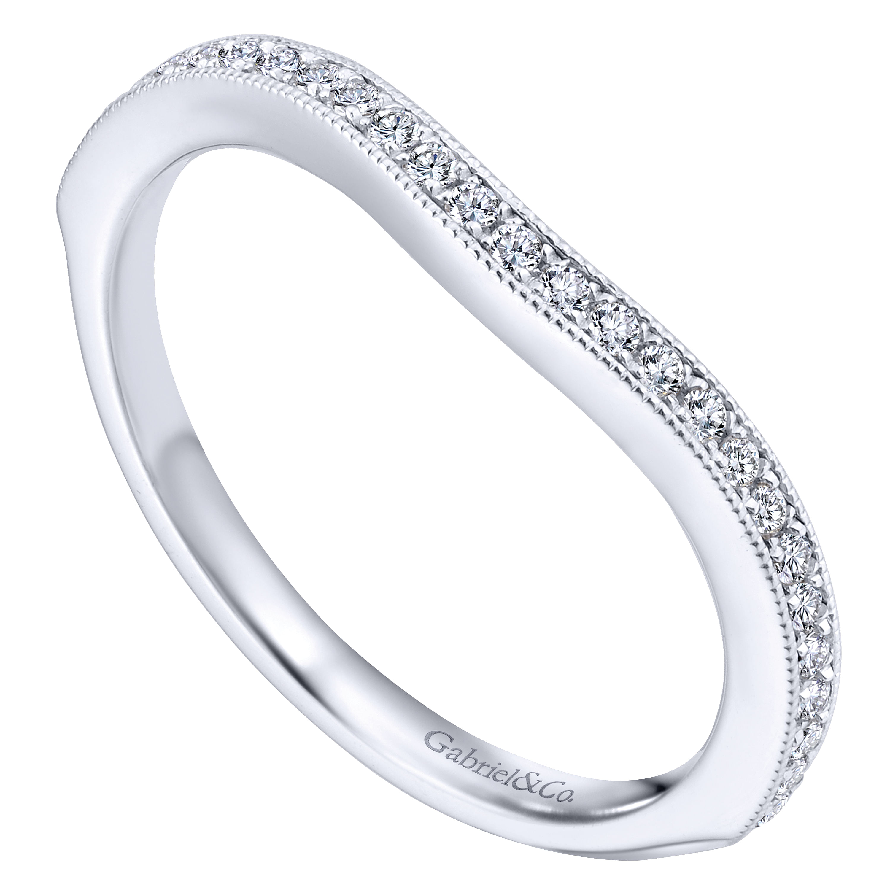 14k White Gold Diamond Curved Wedding Band angle 3 14k White Gold Diamond Curved Wedding Band angle 3