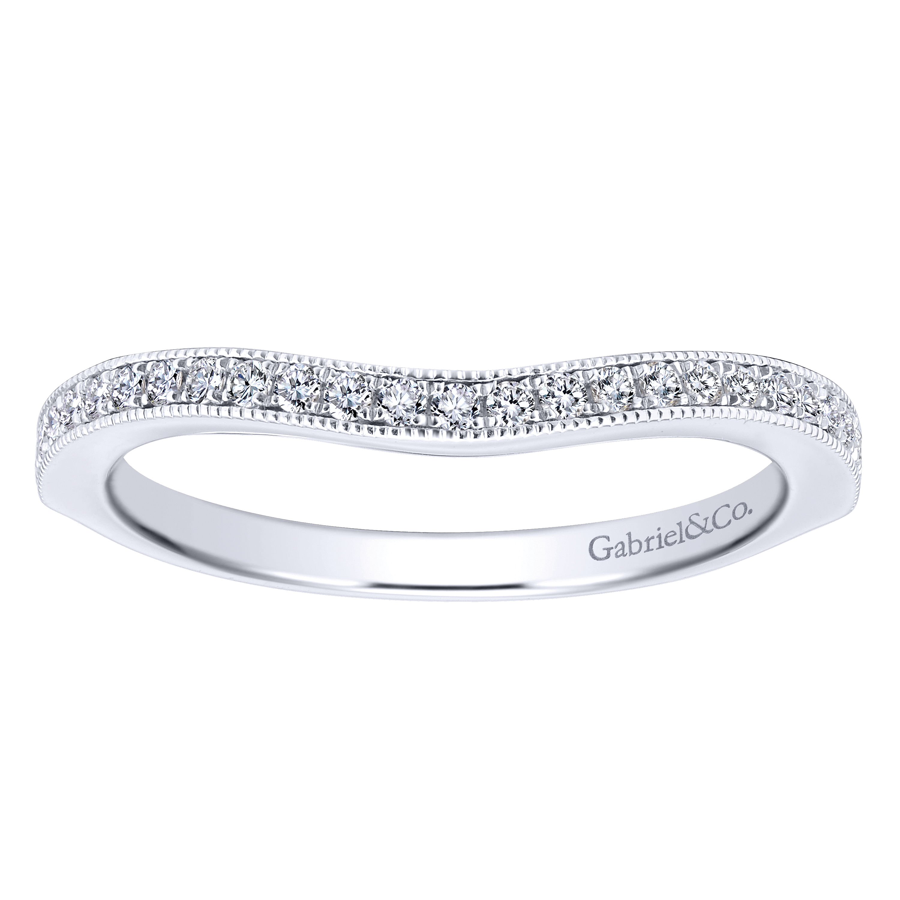 14k White Gold Diamond Curved Wedding Band angle 5 14k White Gold Diamond Curved Wedding Band angle 5