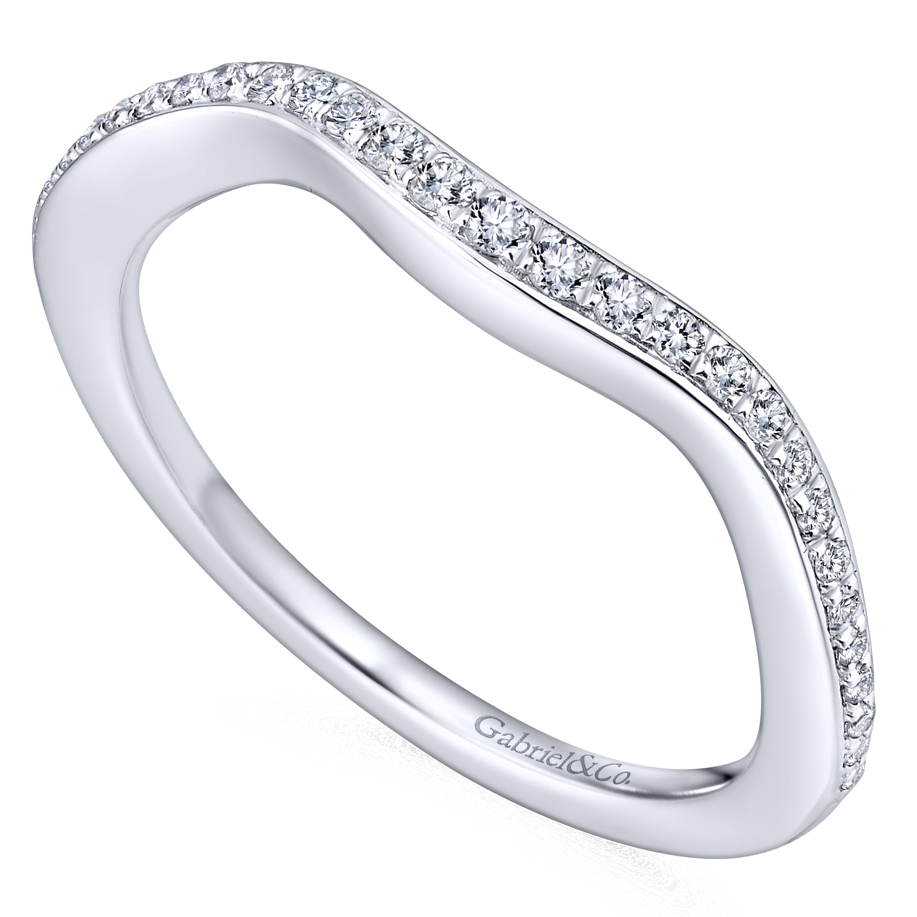 14k White Gold Diamond Curved Wedding Band angle 3 14k White Gold Diamond Curved Wedding Band angle 3