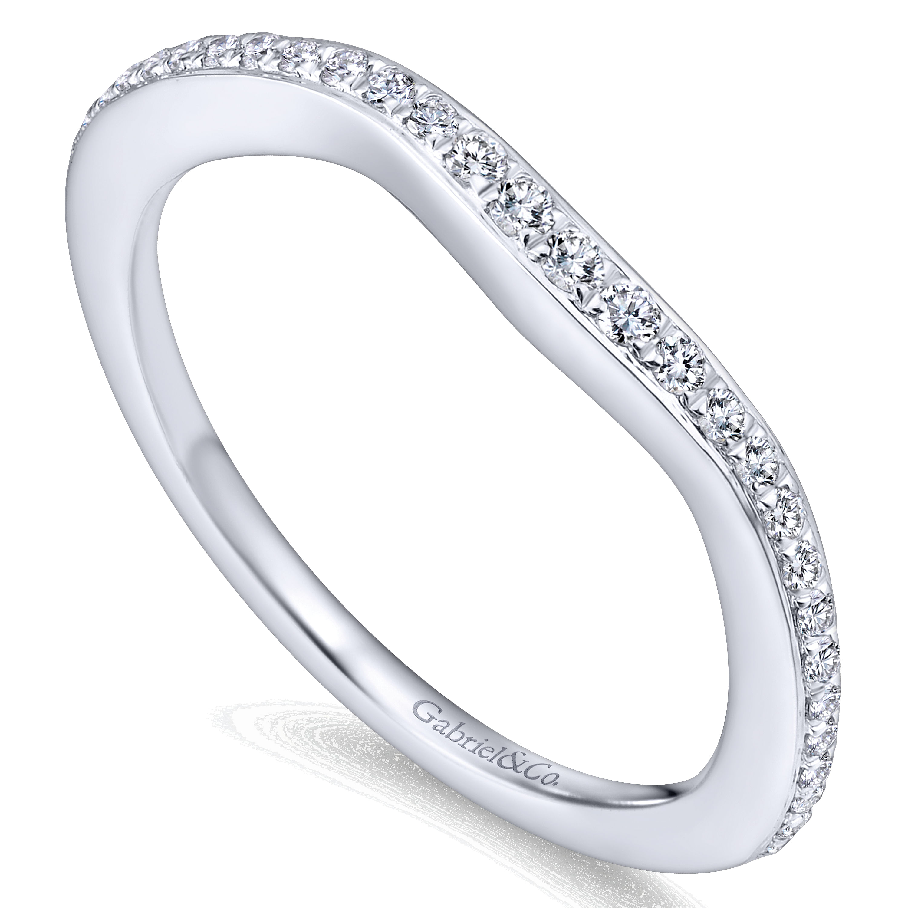 14k White Gold Diamond Curved Wedding Band angle 3 14k White Gold Diamond Curved Wedding Band angle 3