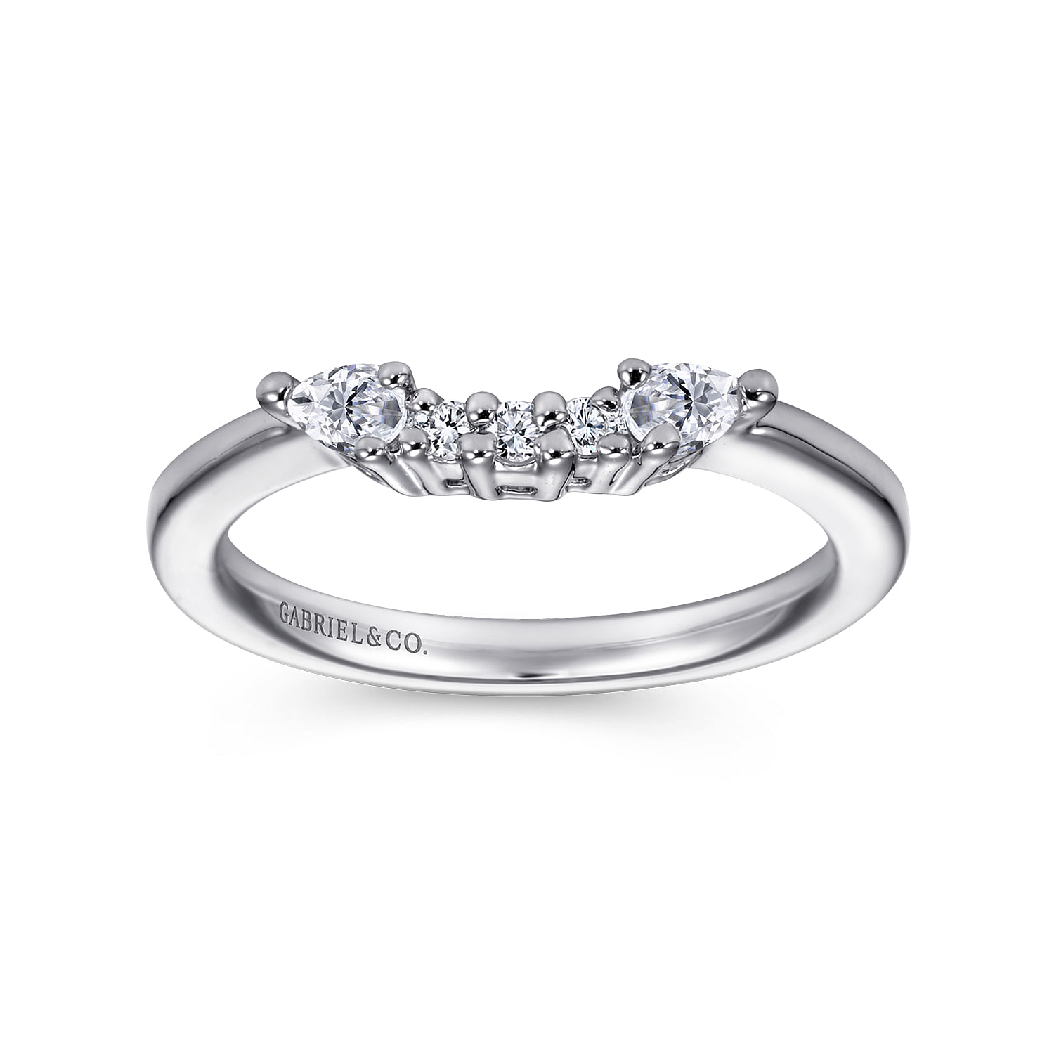 14k White Gold Diamond Curved Wedding Band angle 5 14k White Gold Diamond Curved Wedding Band angle 5