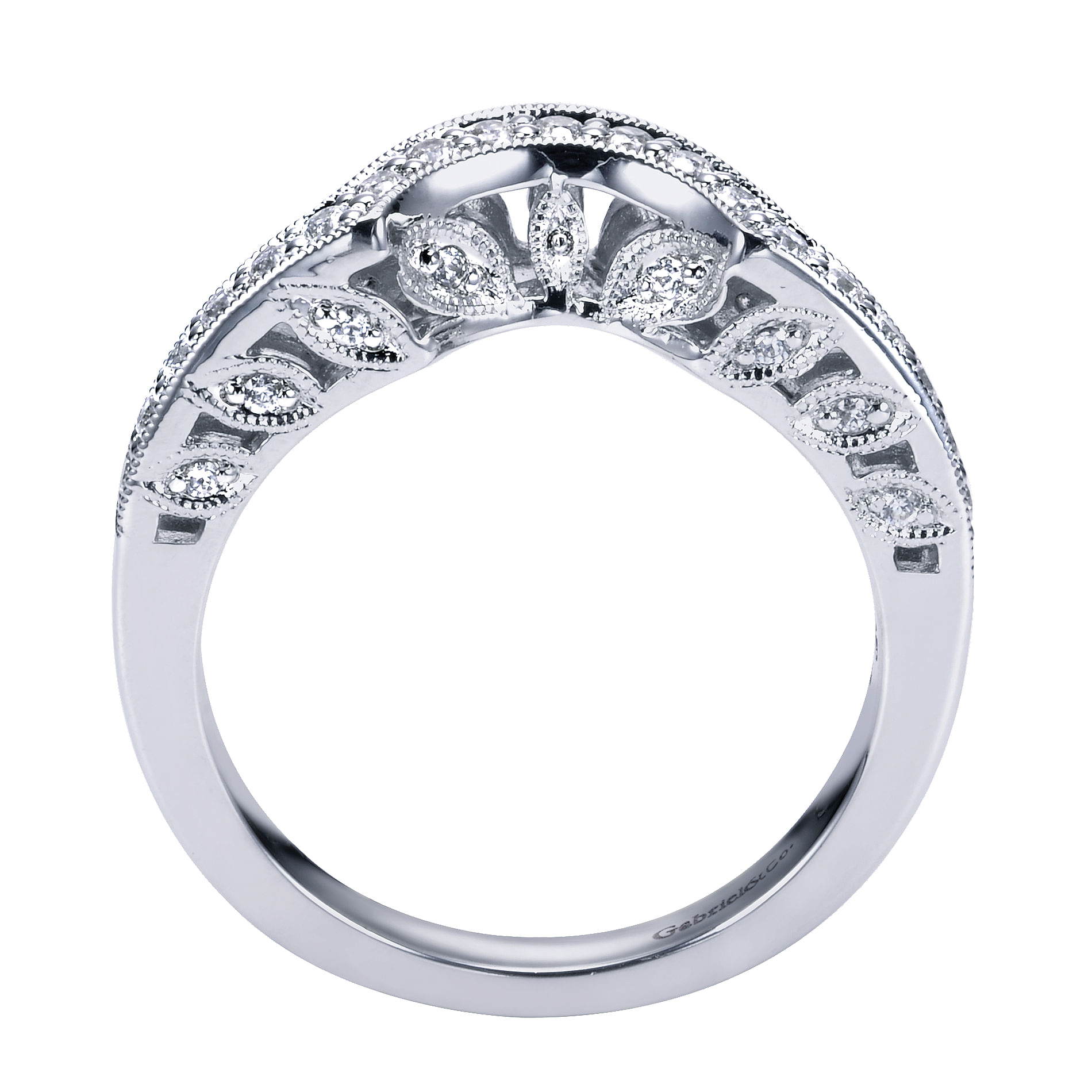 14k White Gold Diamond Curved Wedding Band angle 2 14k White Gold Diamond Curved Wedding Band angle 2