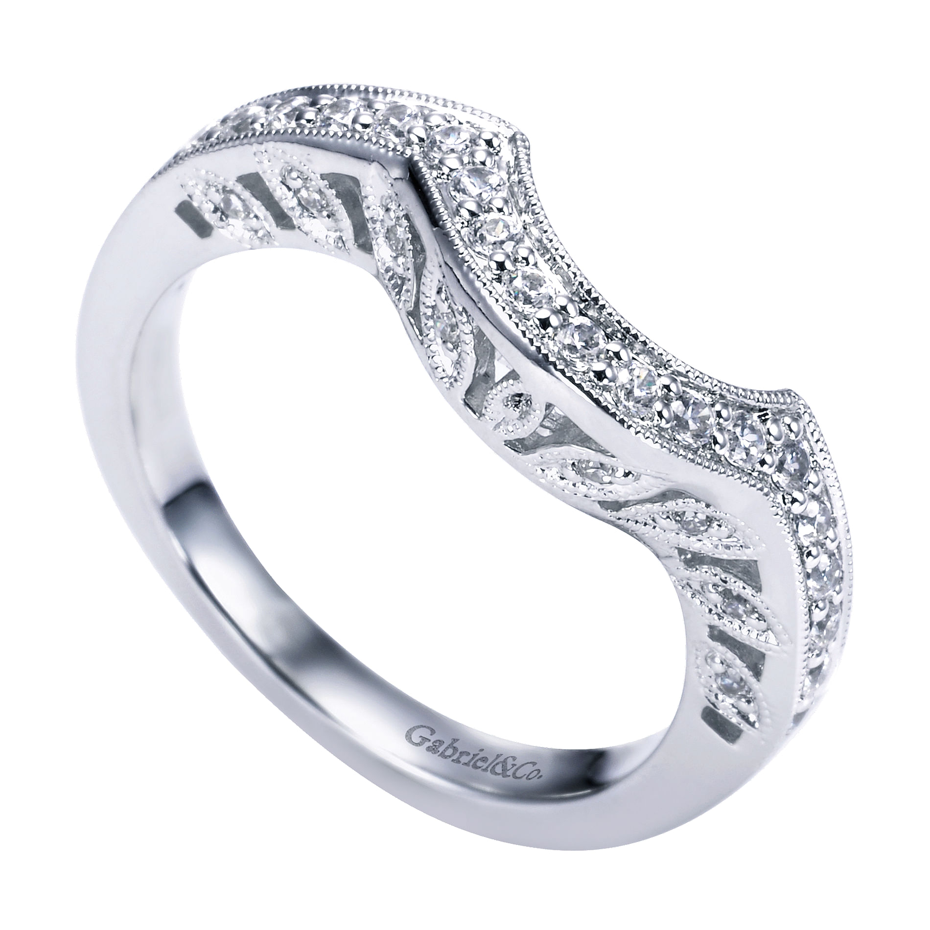 14k White Gold Diamond Curved Wedding Band angle 3 14k White Gold Diamond Curved Wedding Band angle 3