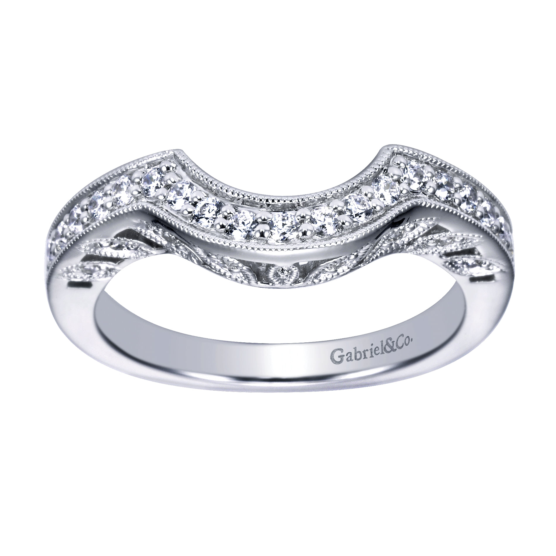 14k White Gold Diamond Curved Wedding Band angle 5 14k White Gold Diamond Curved Wedding Band angle 5